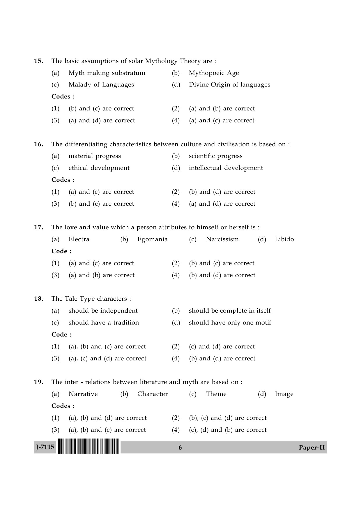 UGC NET Folk Literature Question Paper II June 2015 6