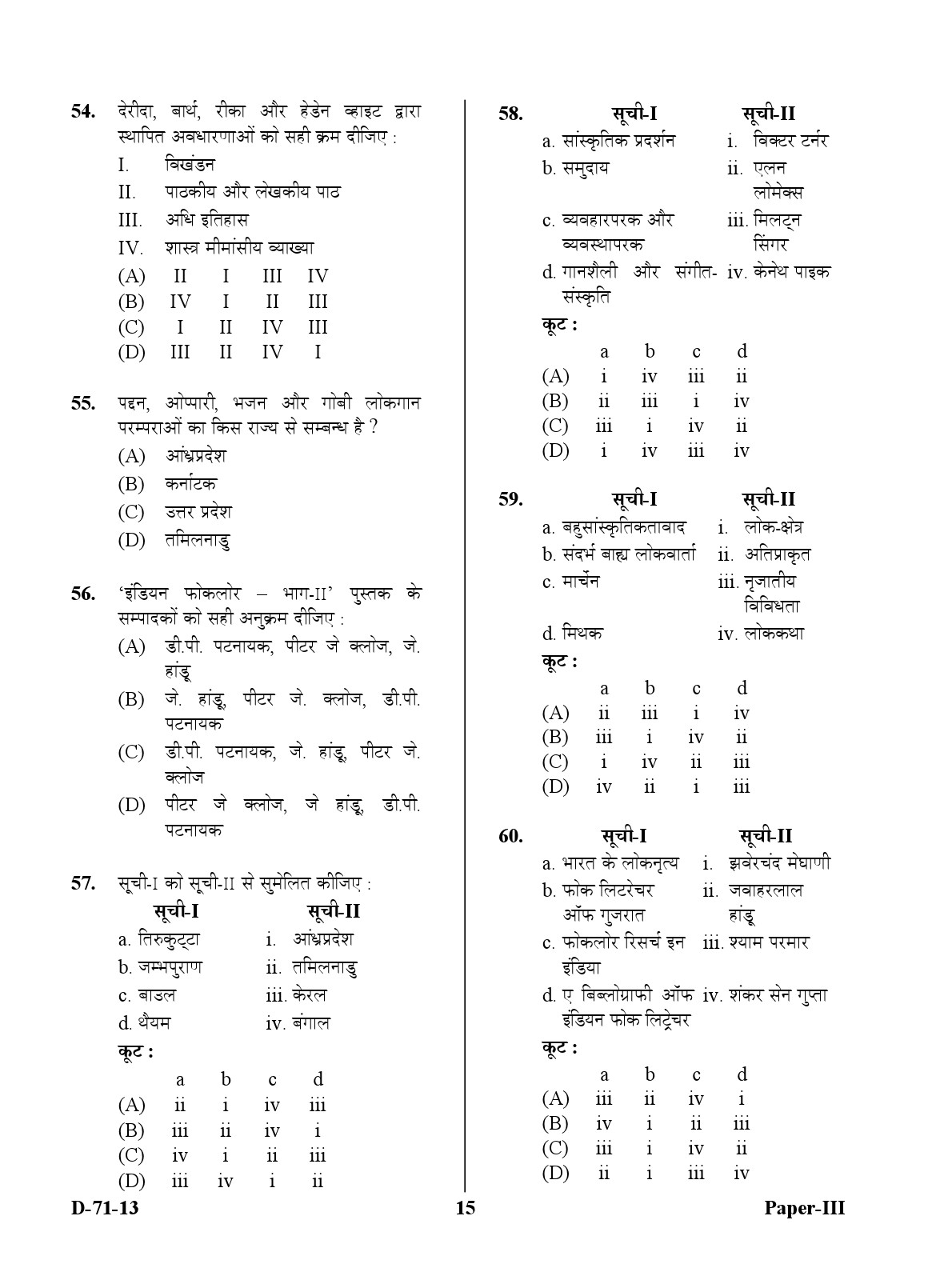 UGC NET Folk Literature Question Paper III December 2013 15