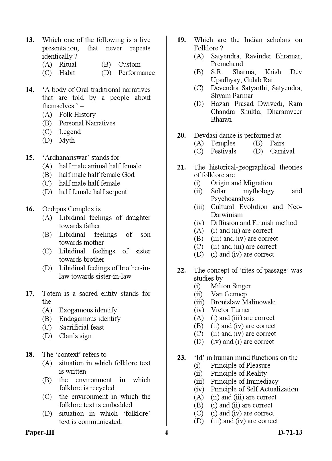 UGC NET Folk Literature Question Paper III December 2013 4