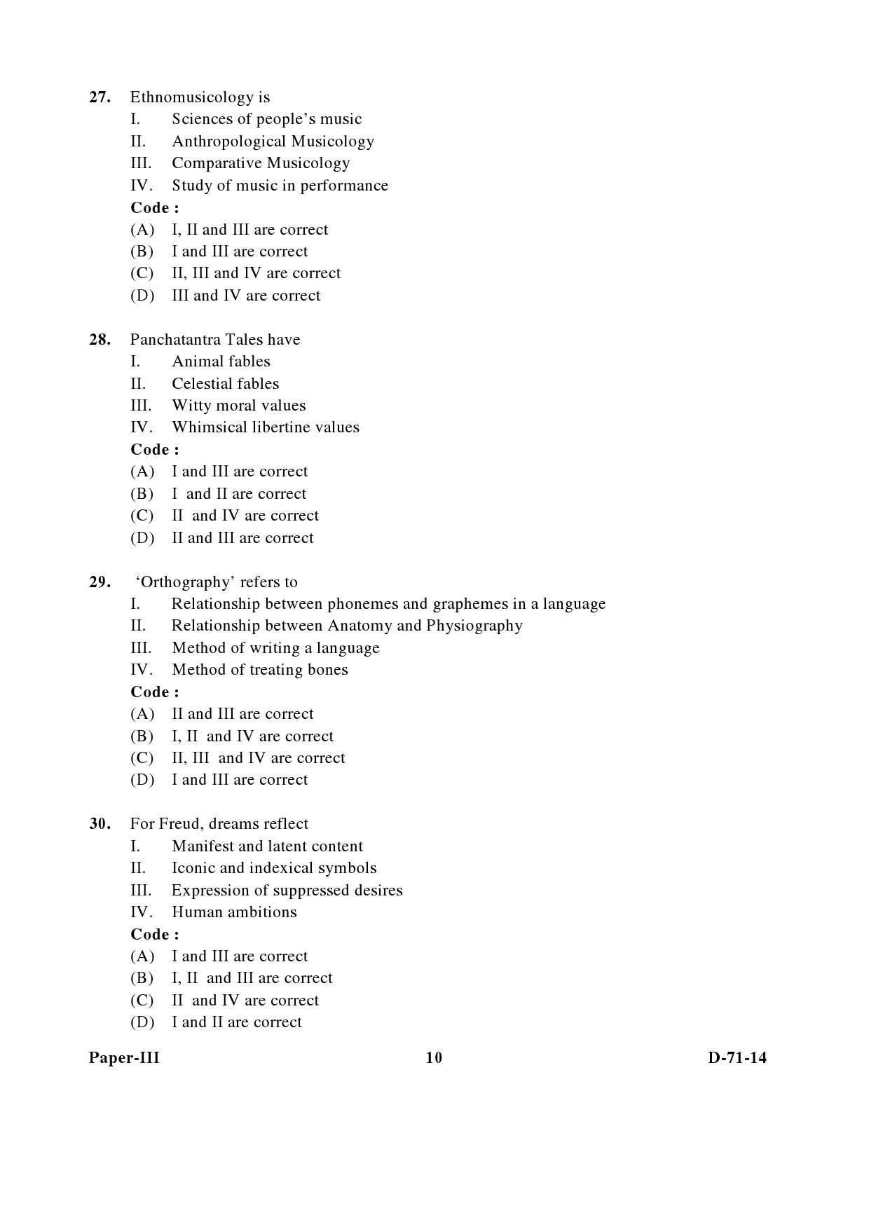 UGC NET Folk Literature Question Paper III December 2014 10