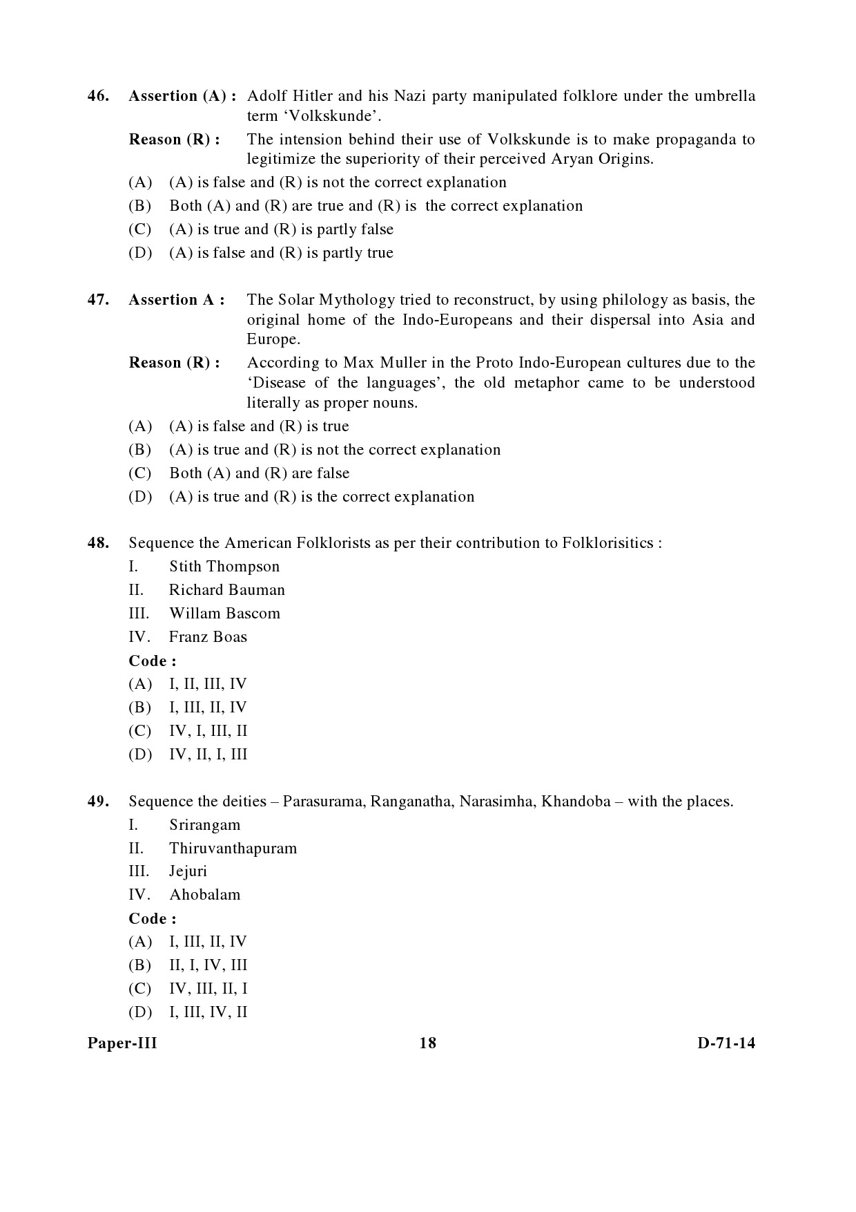 UGC NET Folk Literature Question Paper III December 2014 18