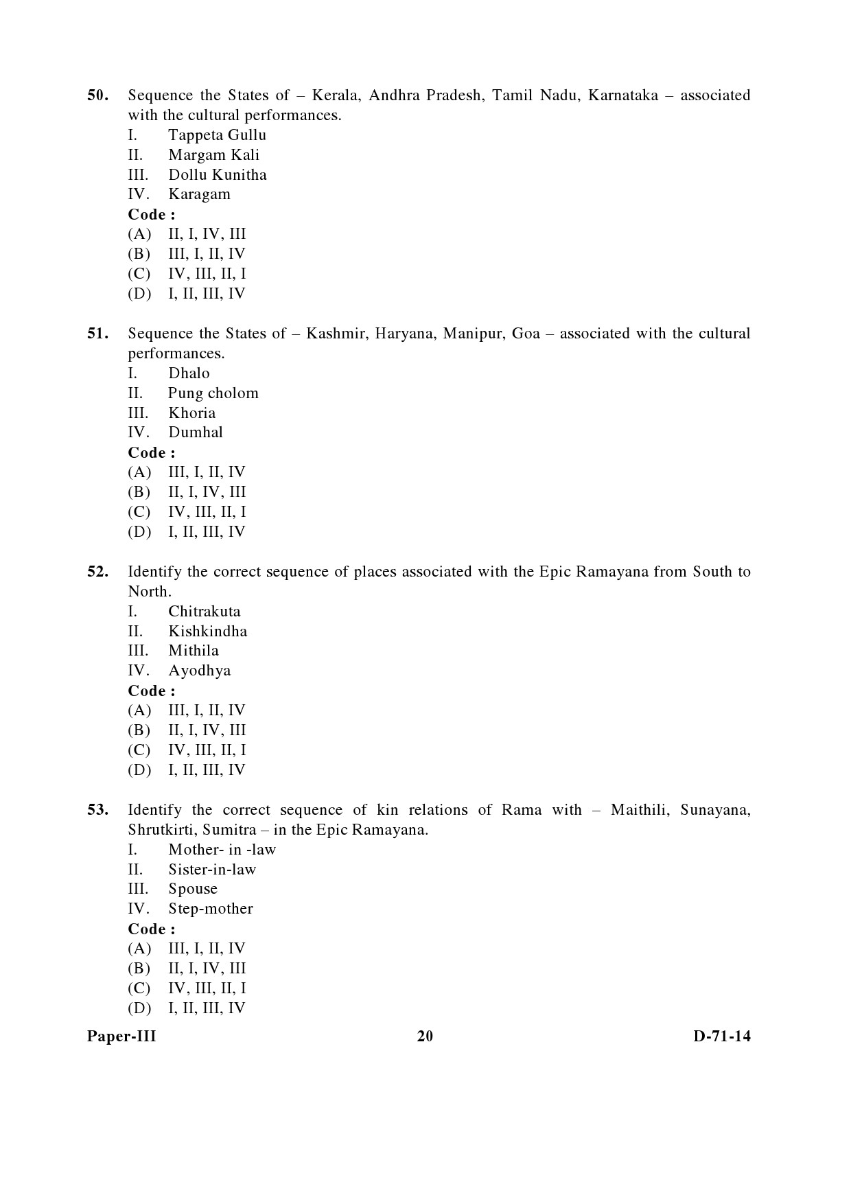 UGC NET Folk Literature Question Paper III December 2014 20