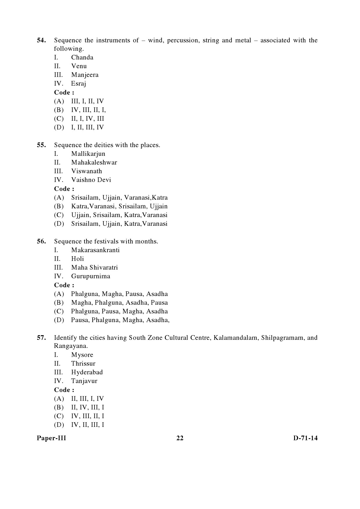 UGC NET Folk Literature Question Paper III December 2014 22