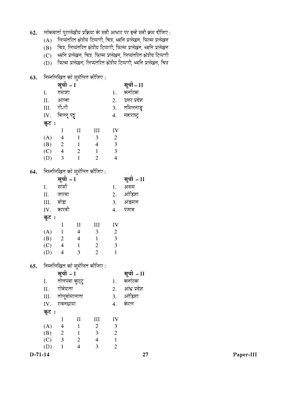 UGC NET Folk Literature Question Paper III December 2014 27