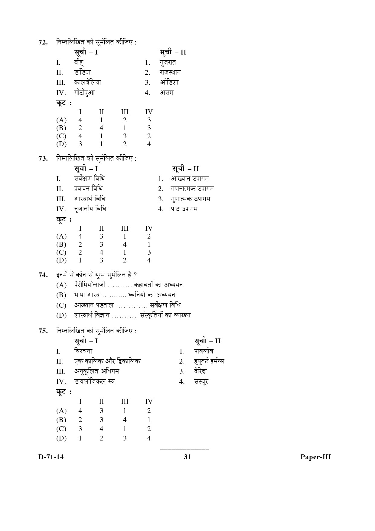 UGC NET Folk Literature Question Paper III December 2014 31