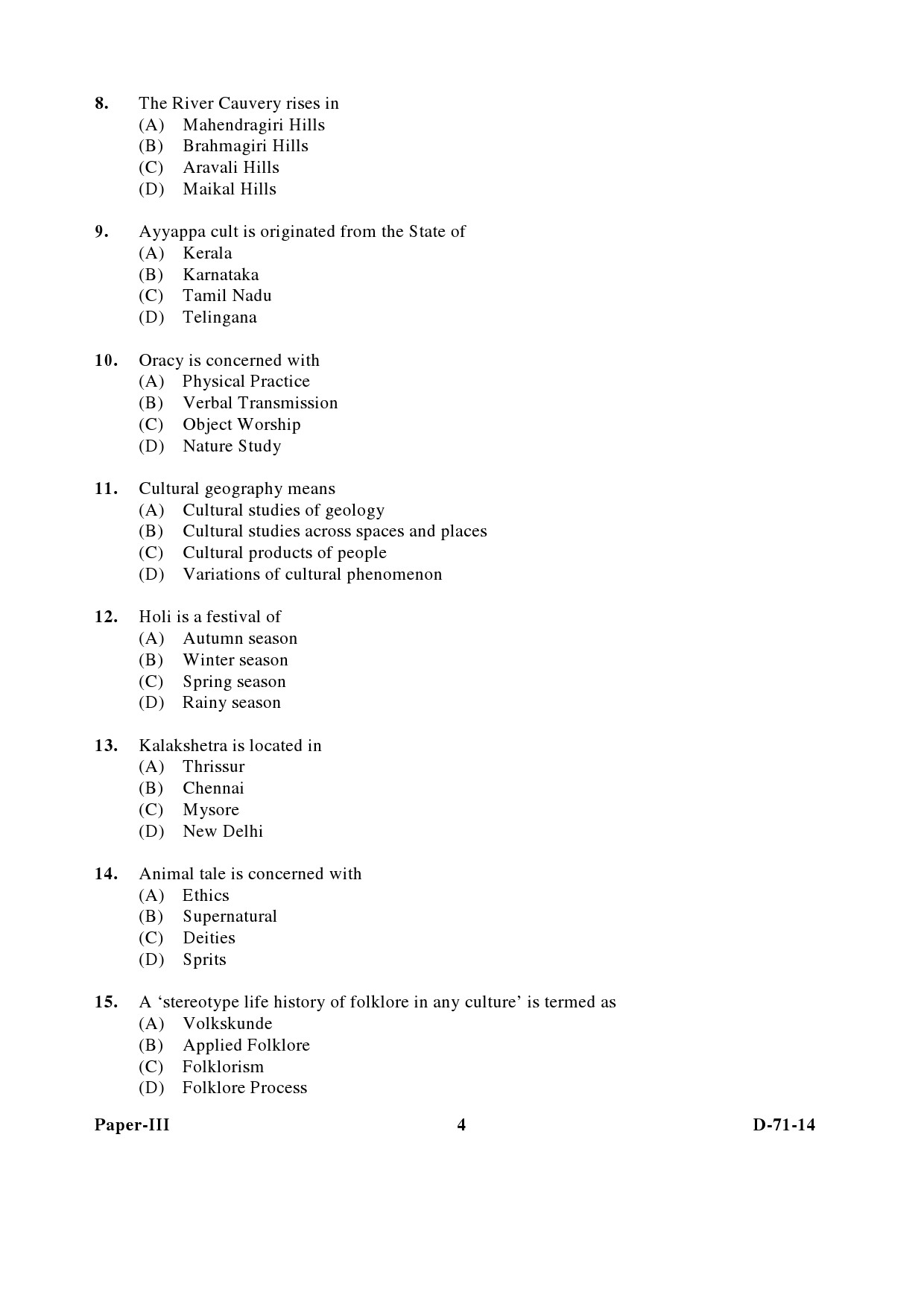 UGC NET Folk Literature Question Paper III December 2014 4