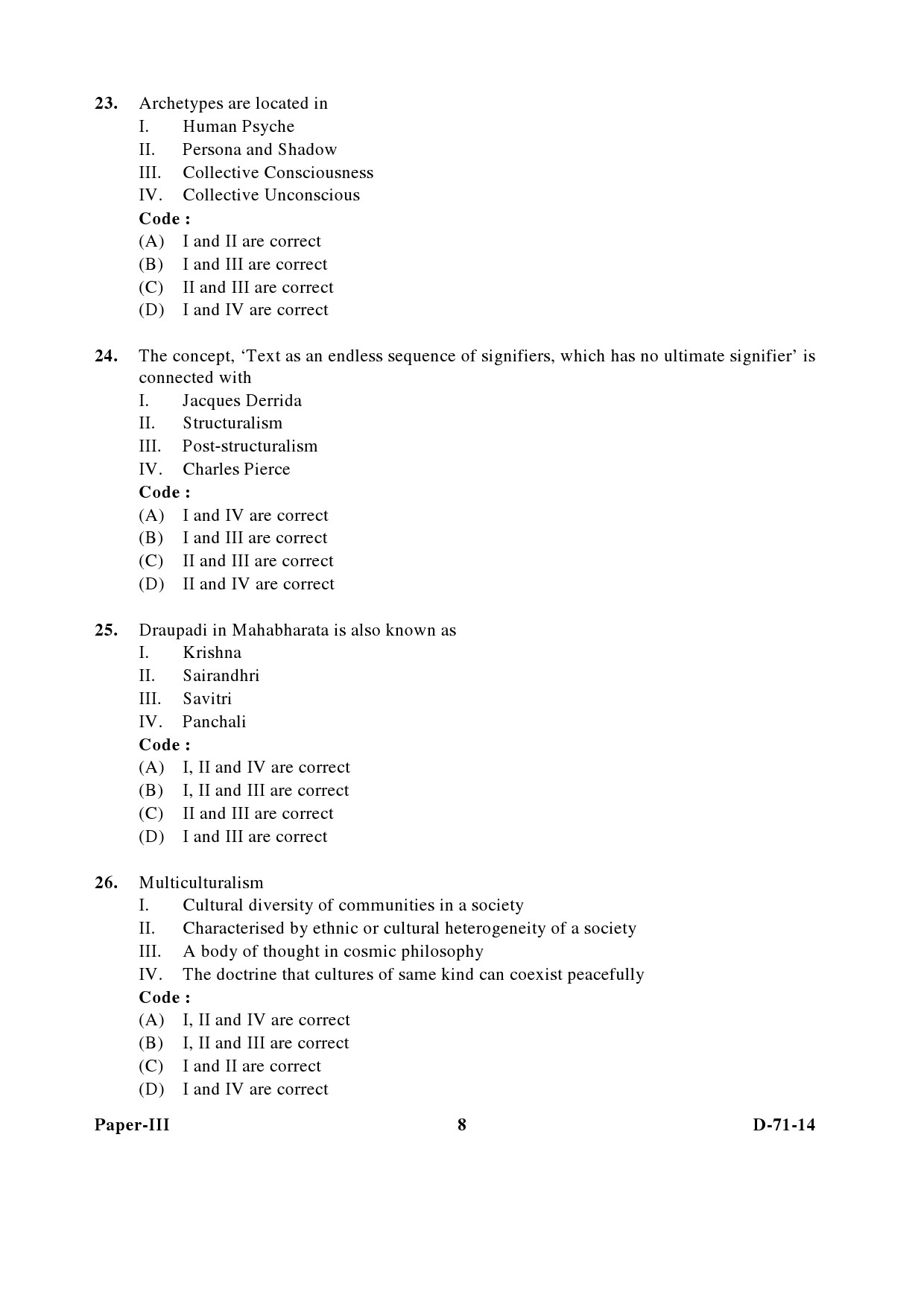 UGC NET Folk Literature Question Paper III December 2014 8