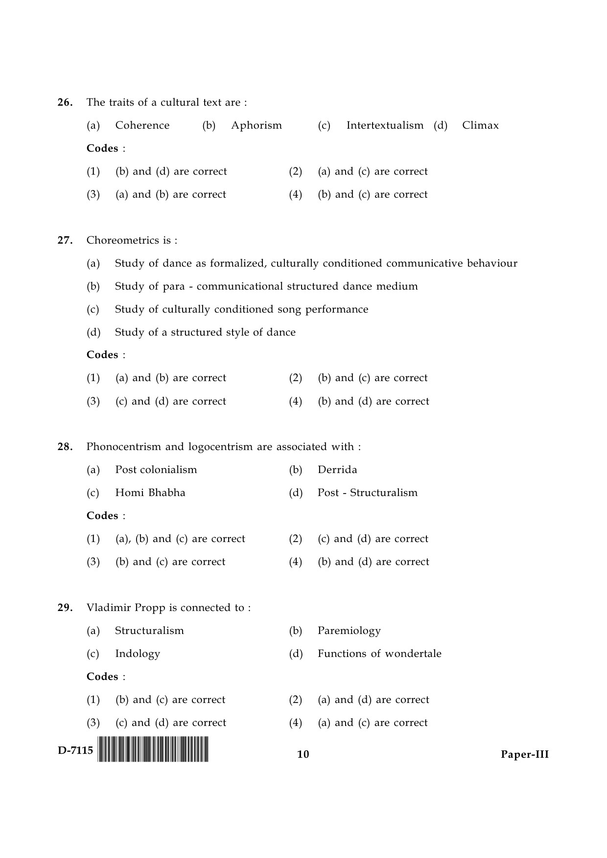 UGC NET Folk Literature Question Paper III December 2015 10