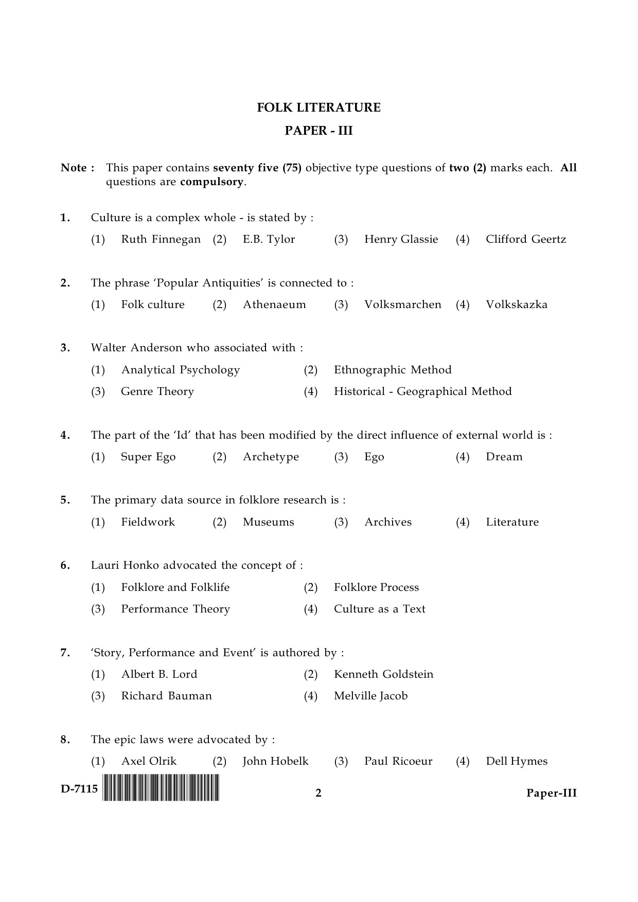 UGC NET Folk Literature Question Paper III December 2015 2