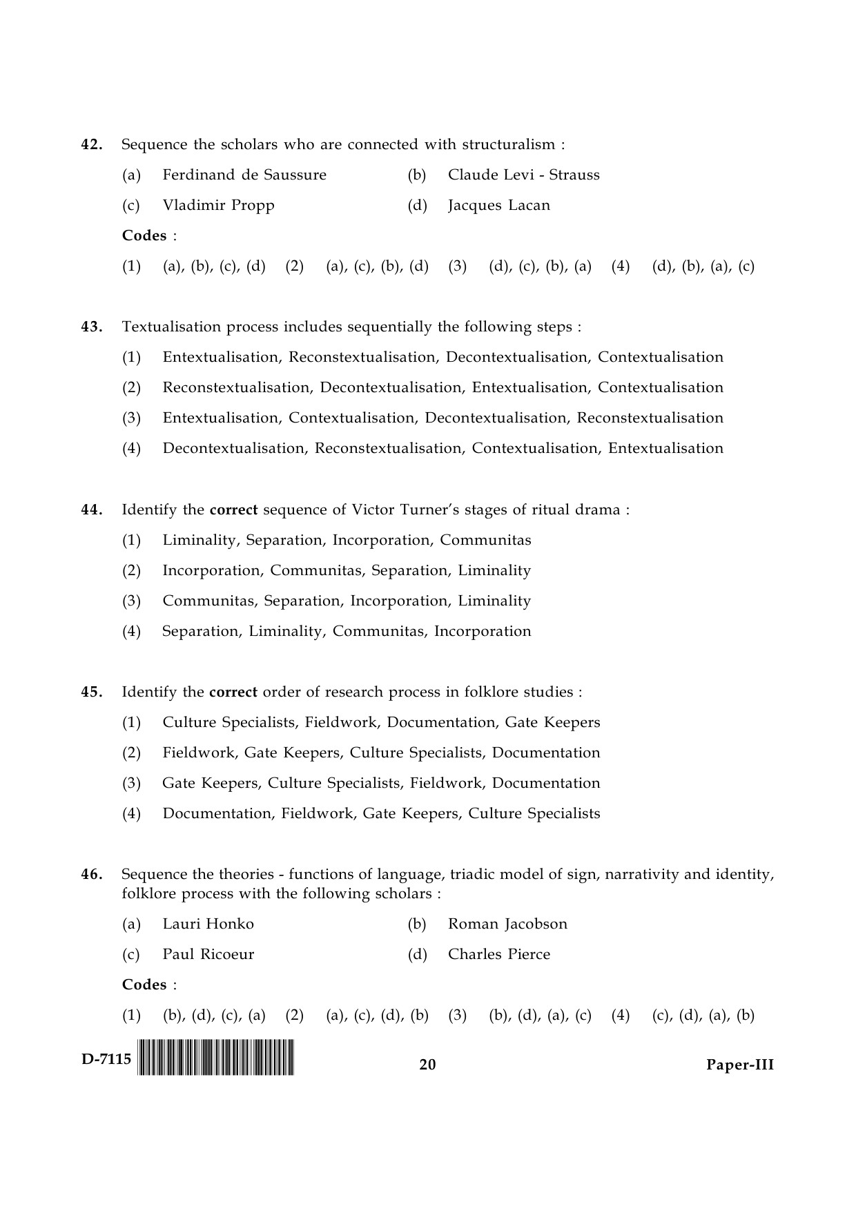 UGC NET Folk Literature Question Paper III December 2015 20