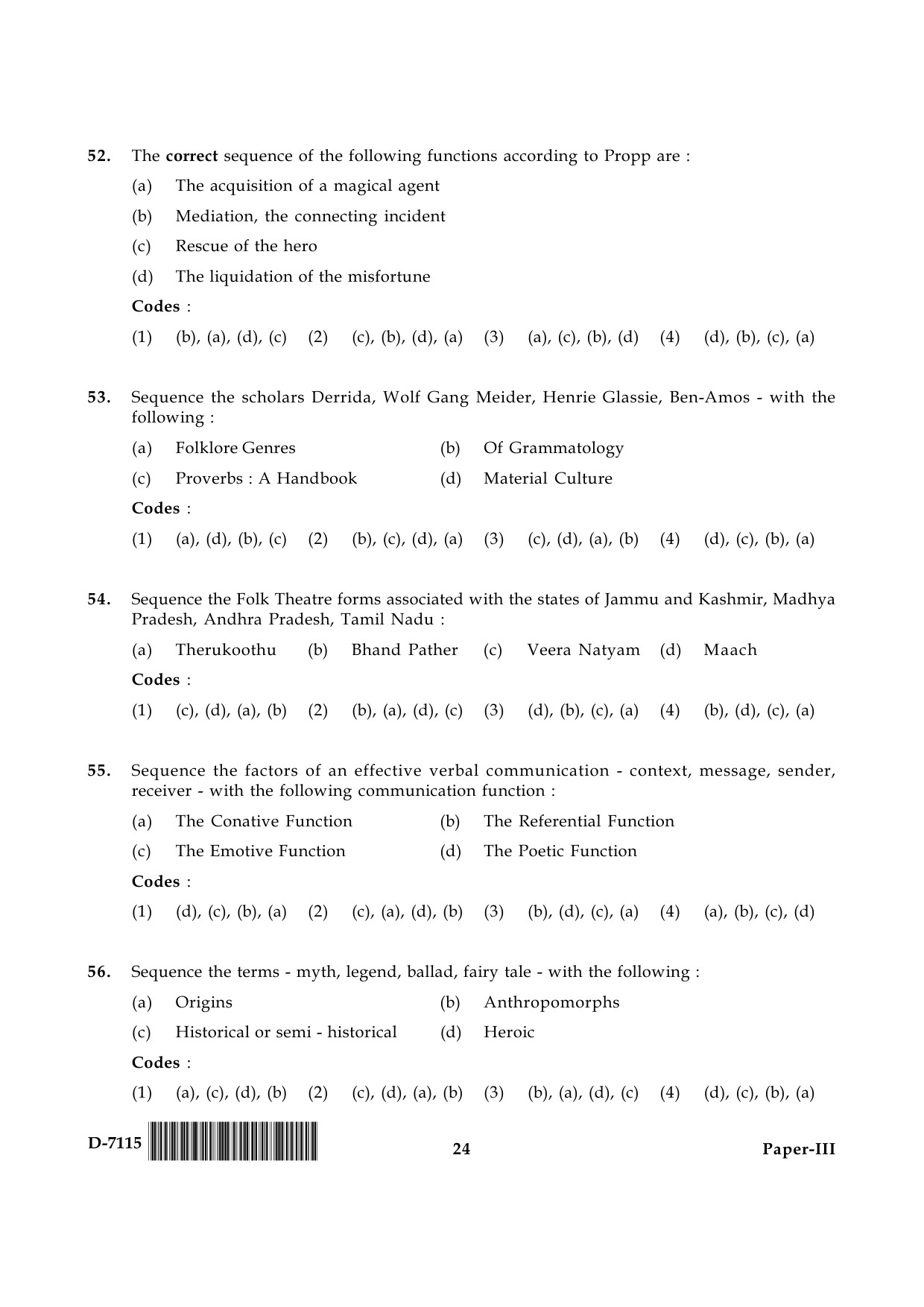 UGC NET Folk Literature Question Paper III December 2015 24