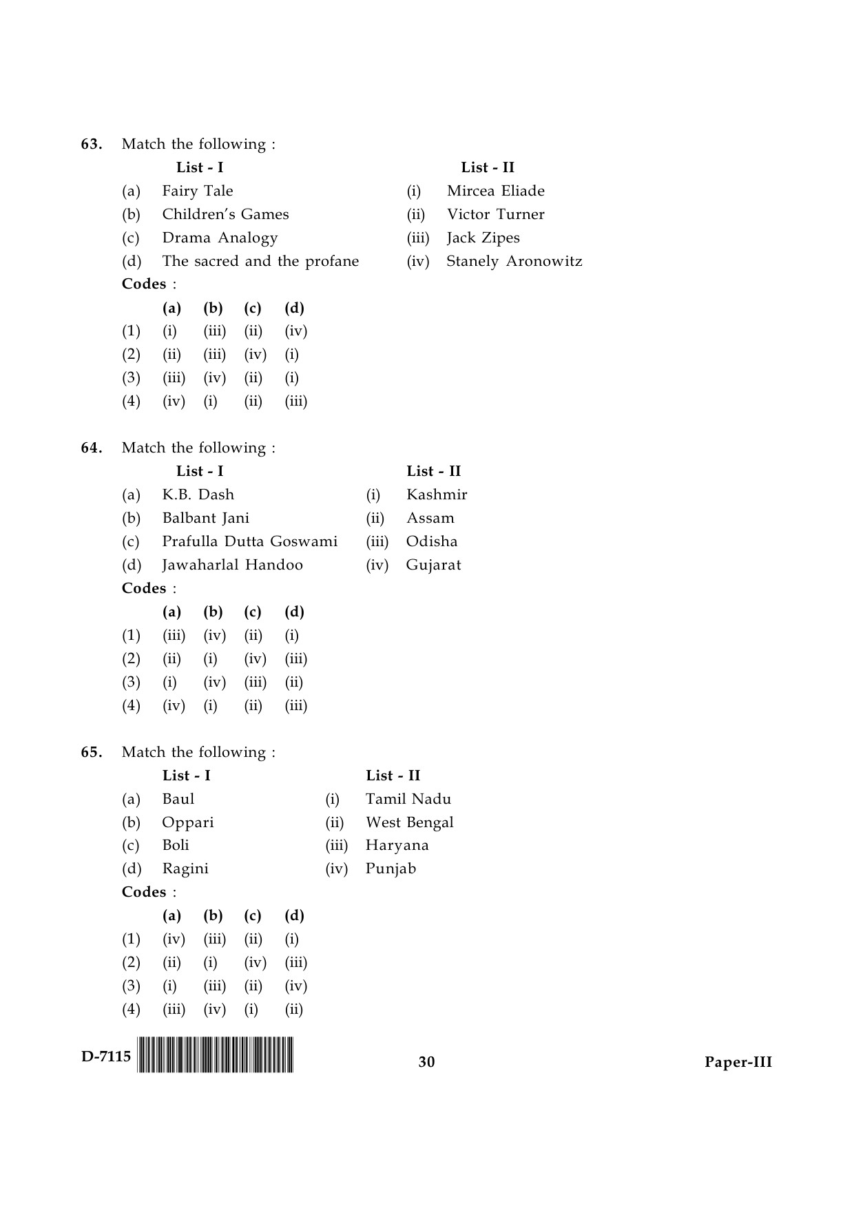 UGC NET Folk Literature Question Paper III December 2015 30