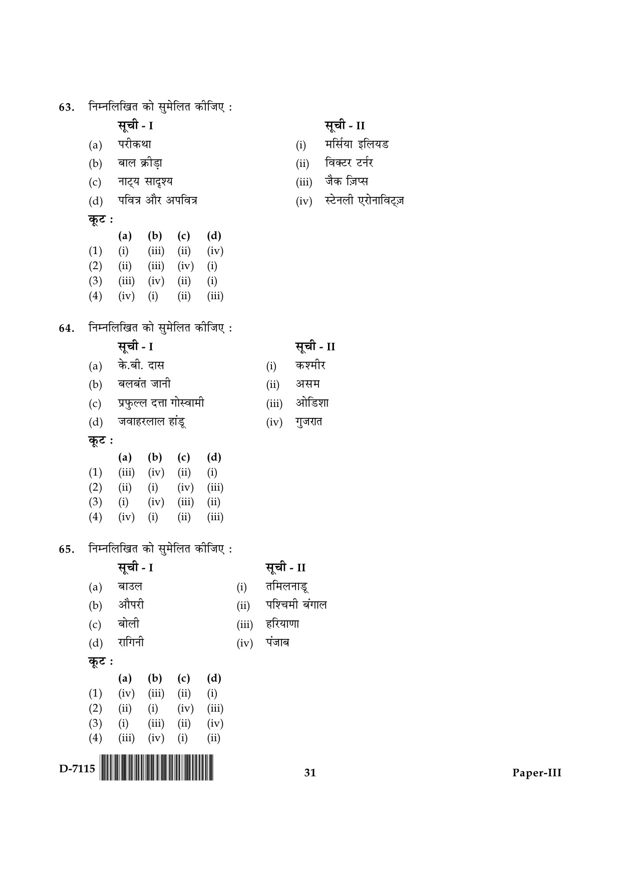 UGC NET Folk Literature Question Paper III December 2015 31