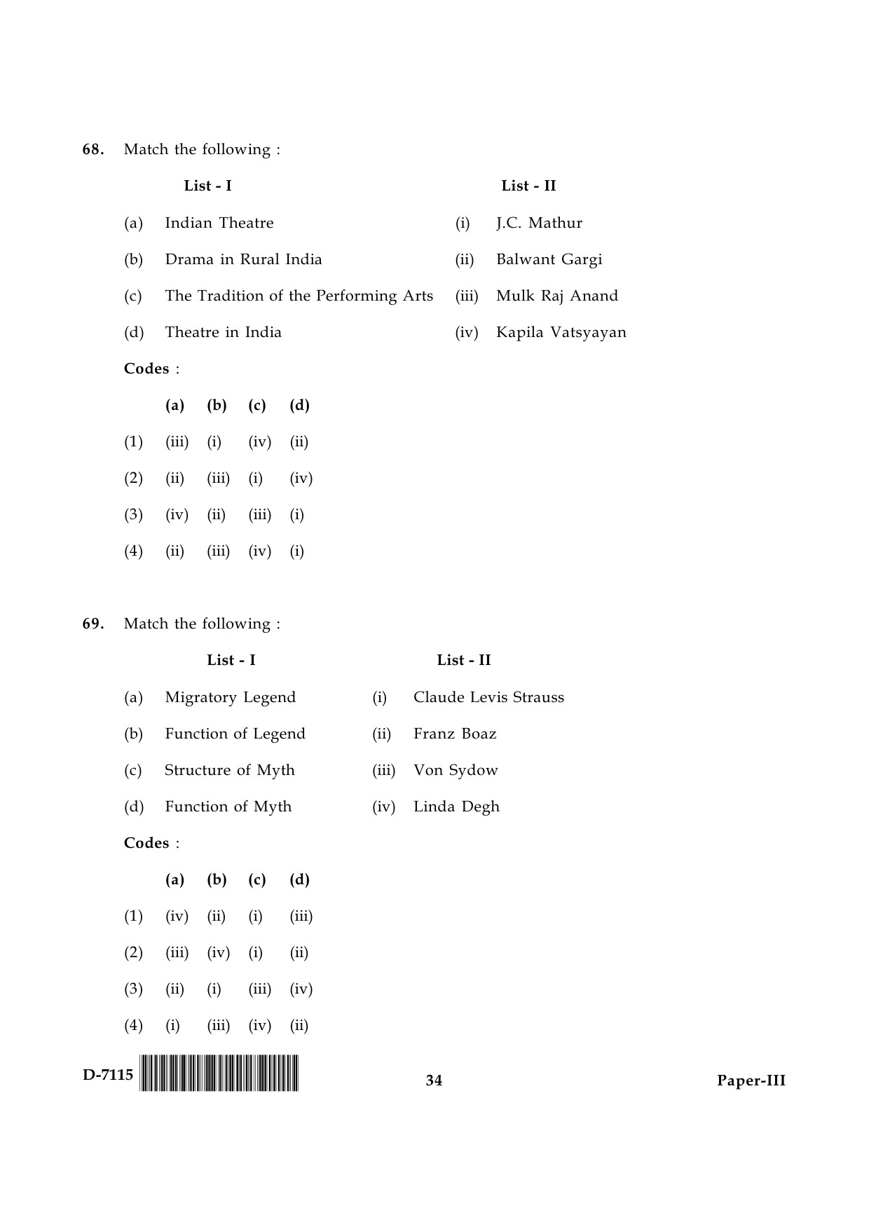 UGC NET Folk Literature Question Paper III December 2015 34