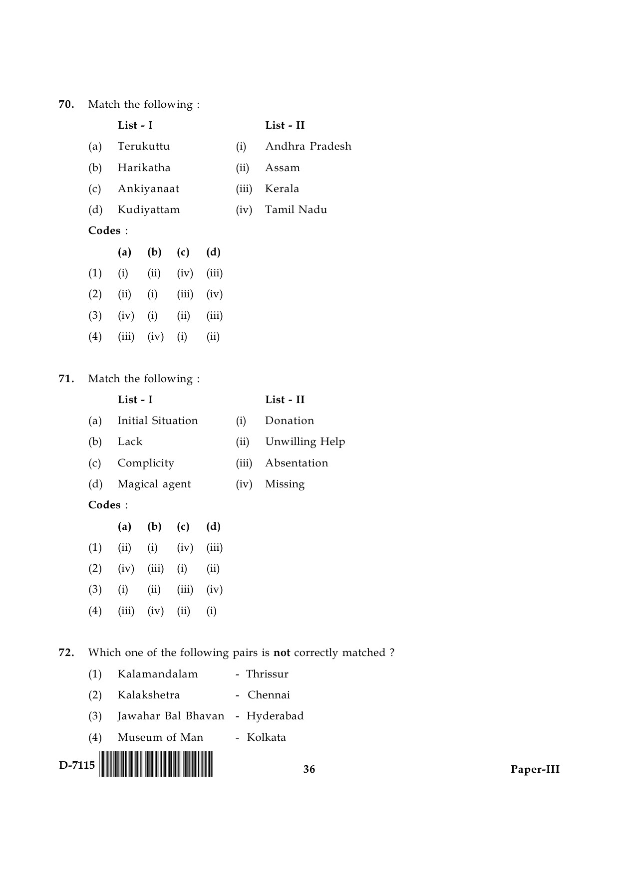 UGC NET Folk Literature Question Paper III December 2015 36