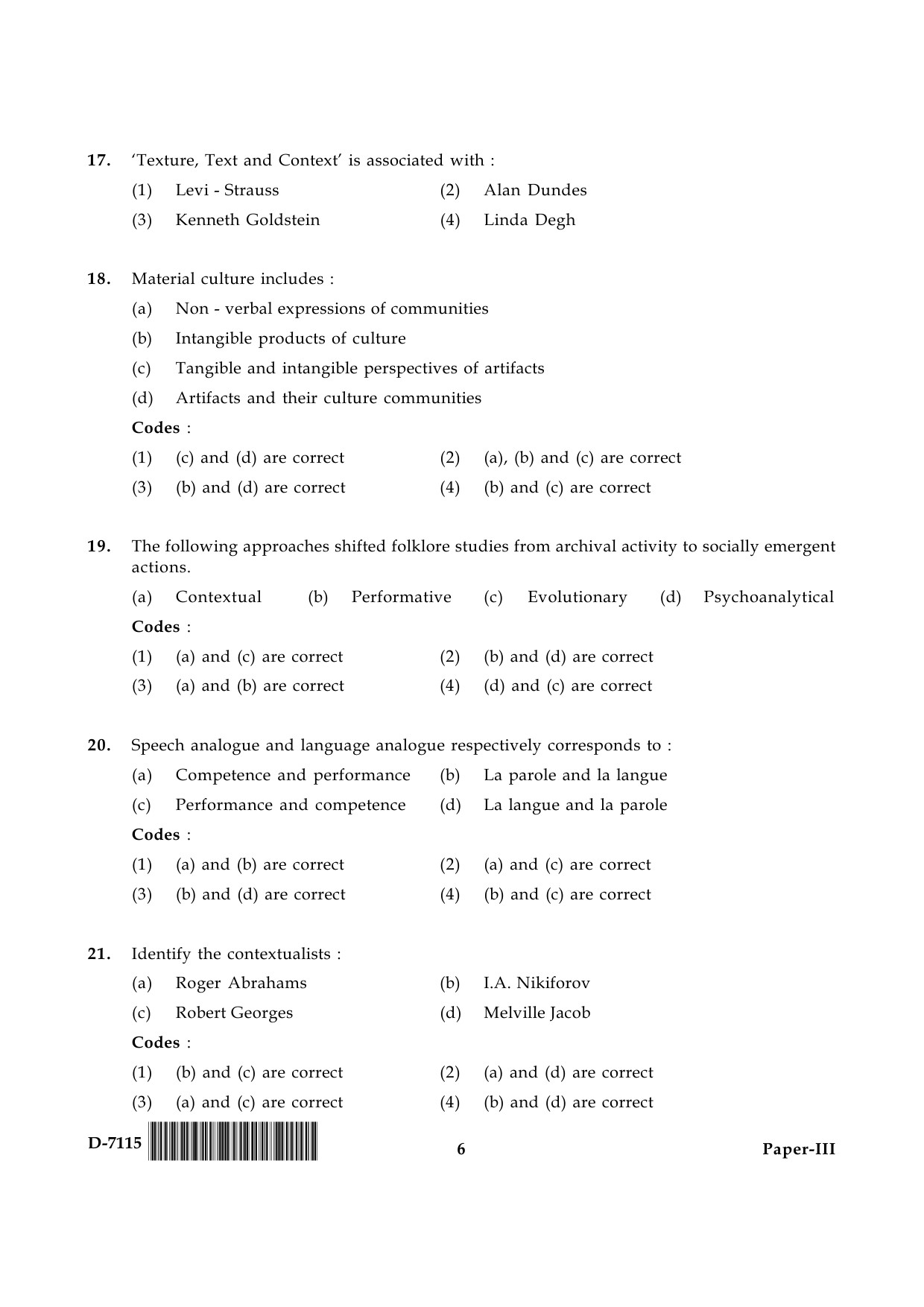 UGC NET Folk Literature Question Paper III December 2015 6