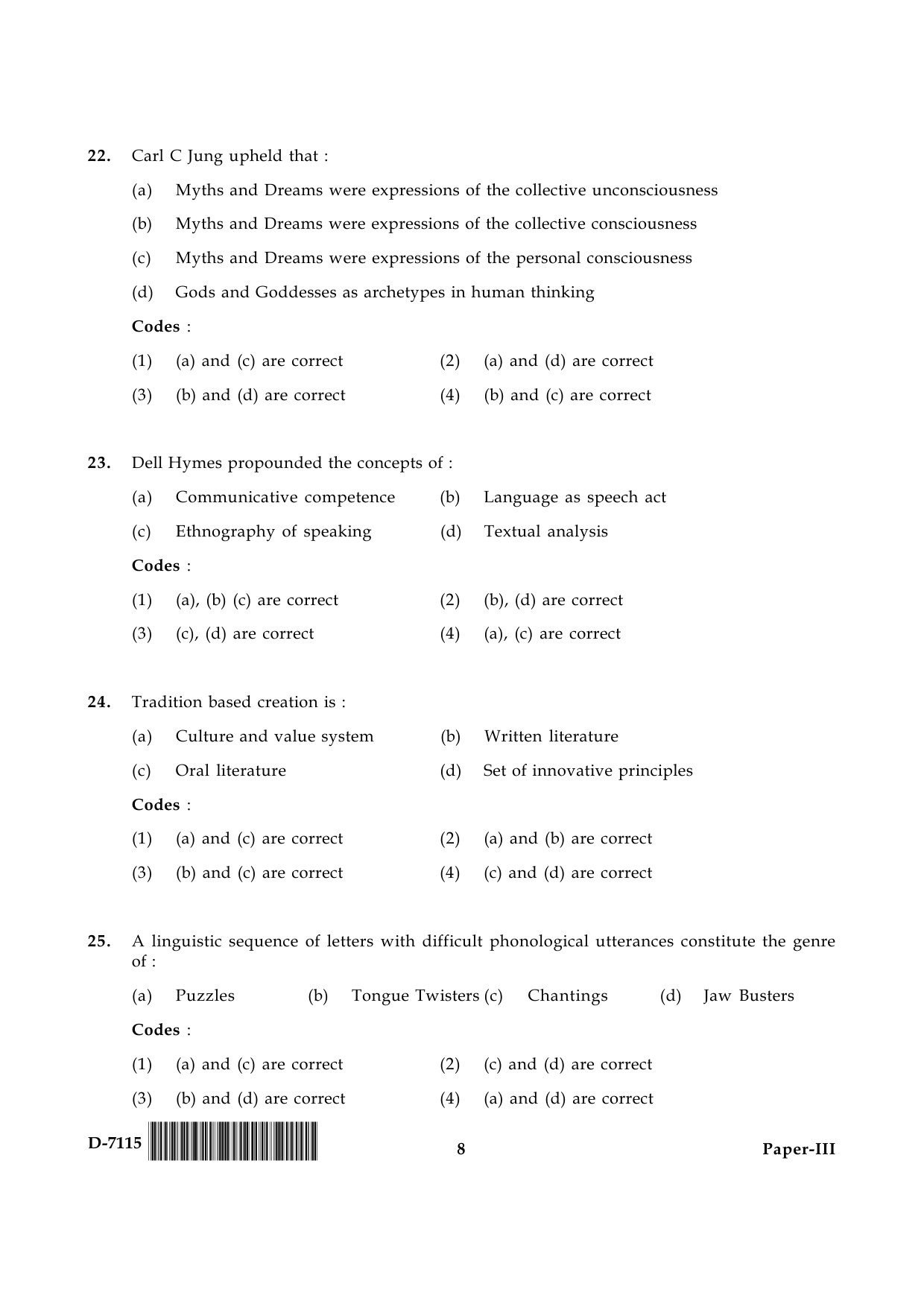 UGC NET Folk Literature Question Paper III December 2015 8