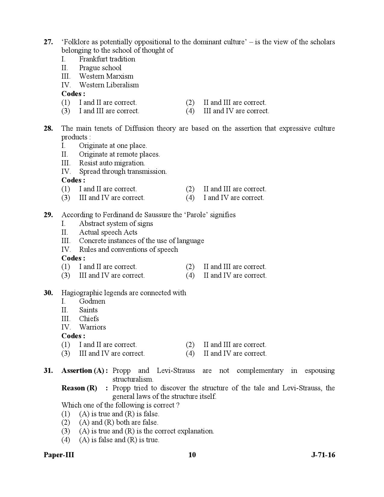 UGC NET Folk Literature Question Paper III July 2016 10