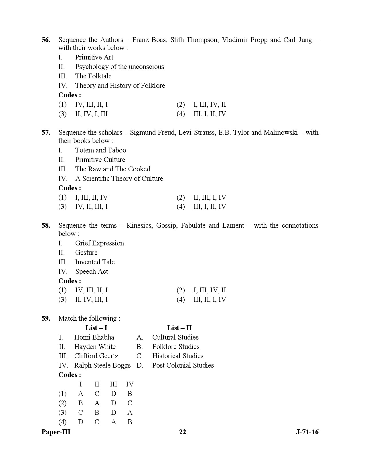 UGC NET Folk Literature Question Paper III July 2016 22