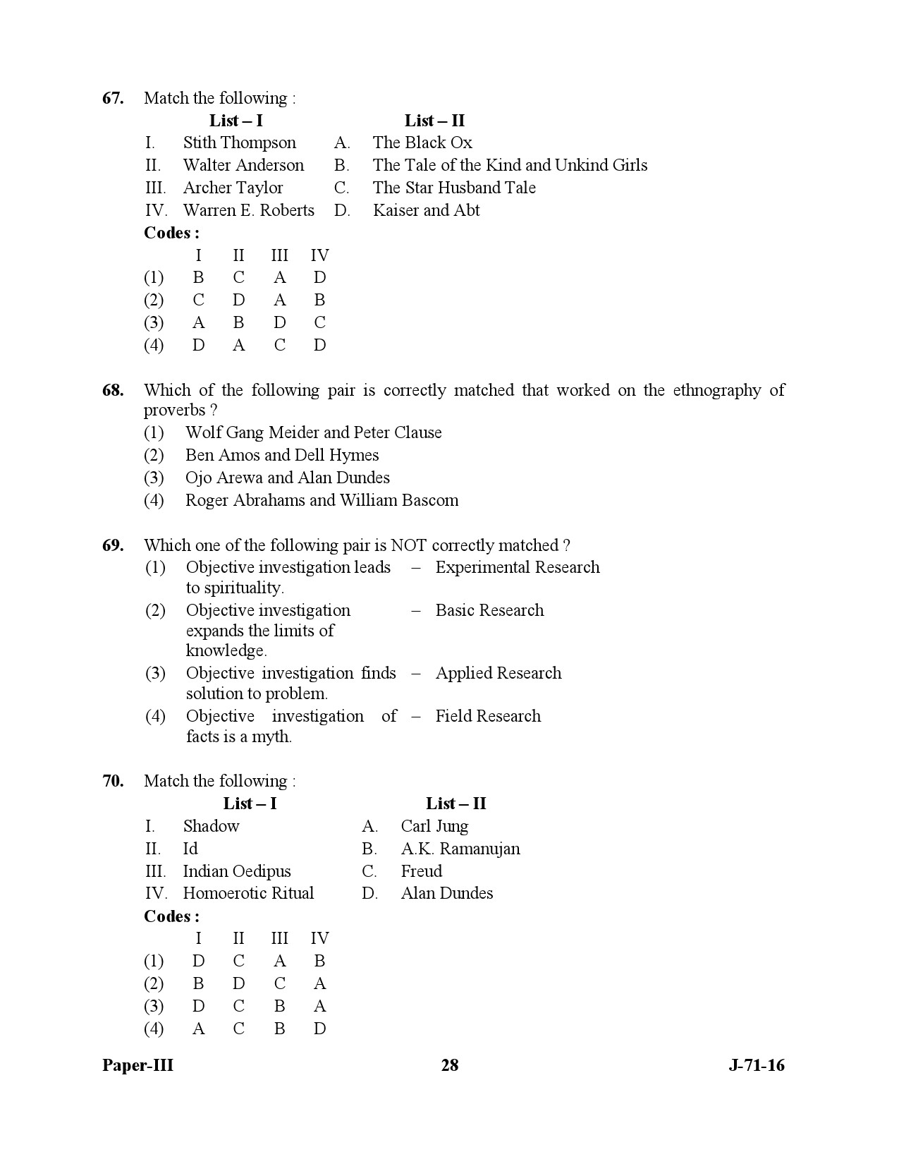 UGC NET Folk Literature Question Paper III July 2016 28