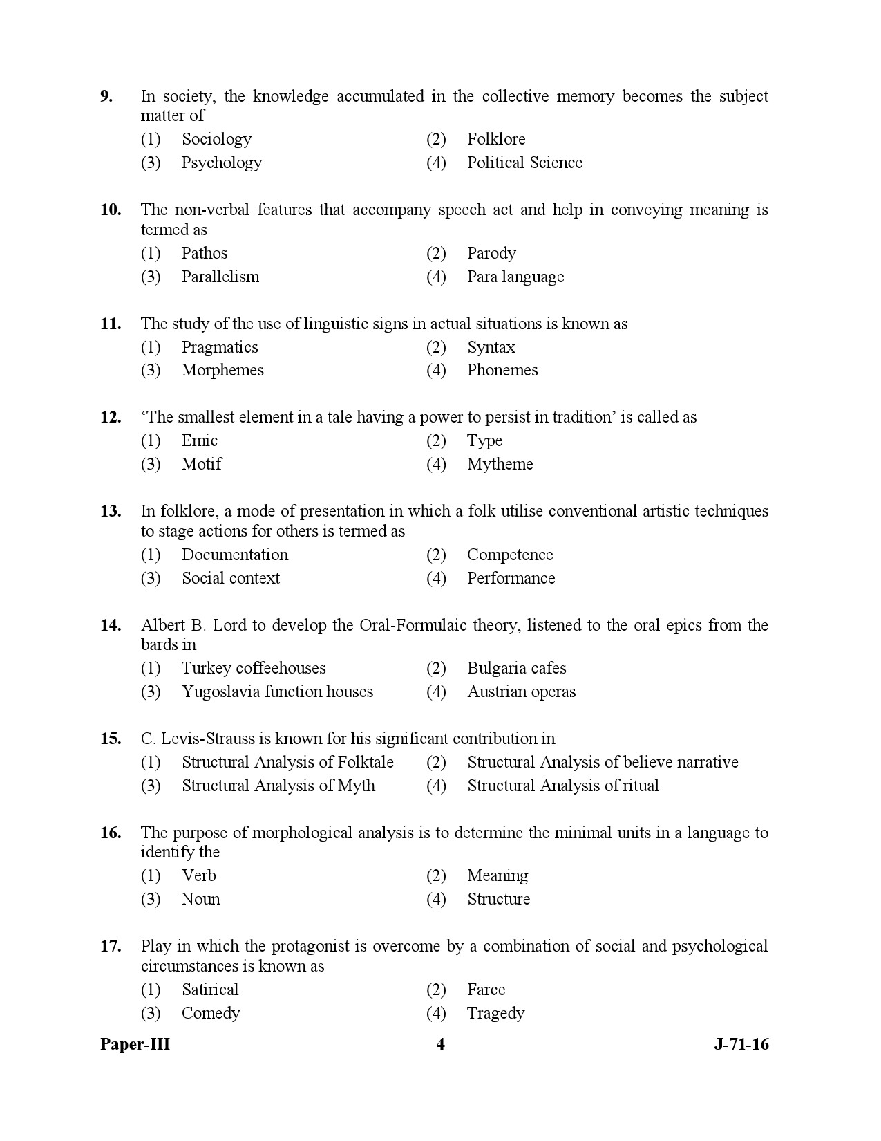 UGC NET Folk Literature Question Paper III July 2016 4