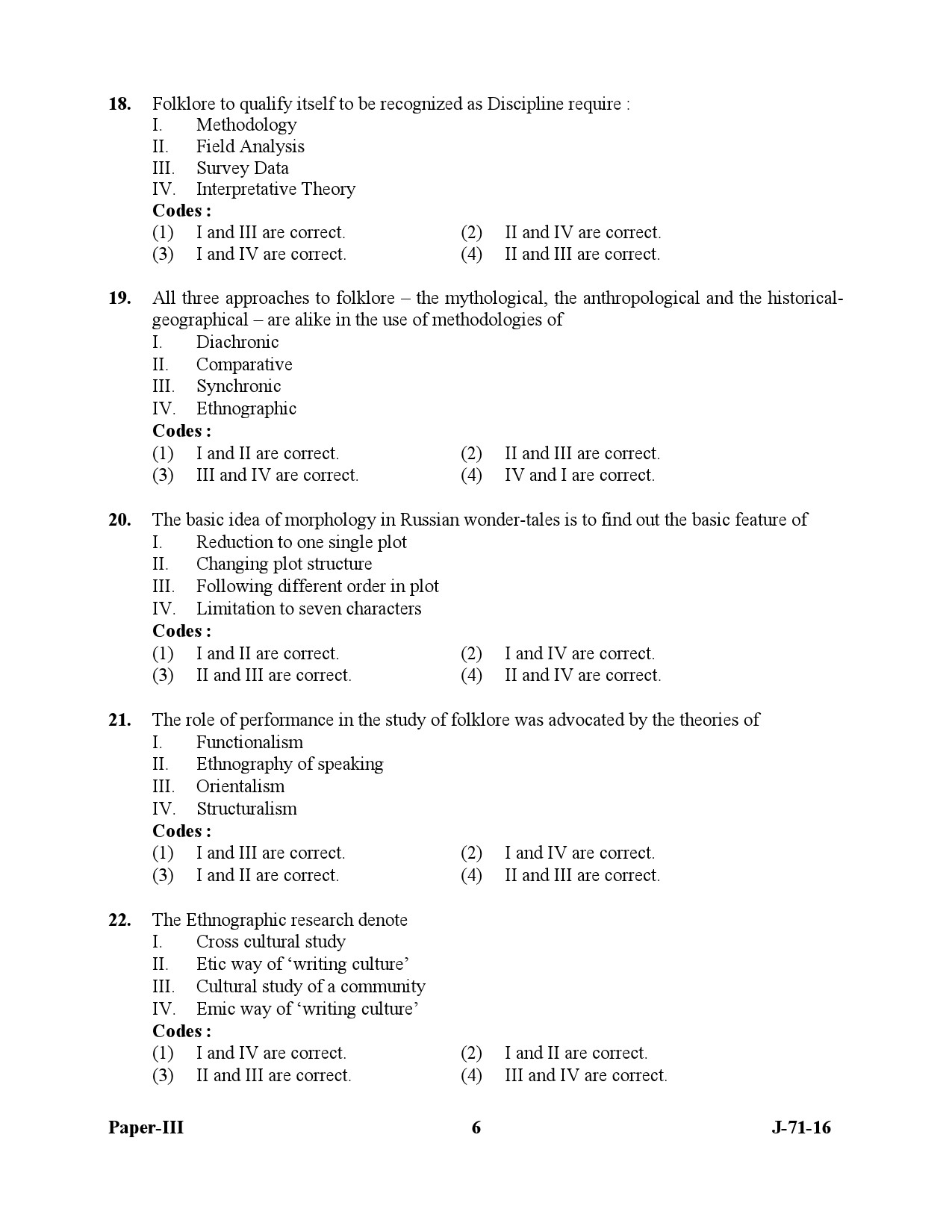 UGC NET Folk Literature Question Paper III July 2016 6