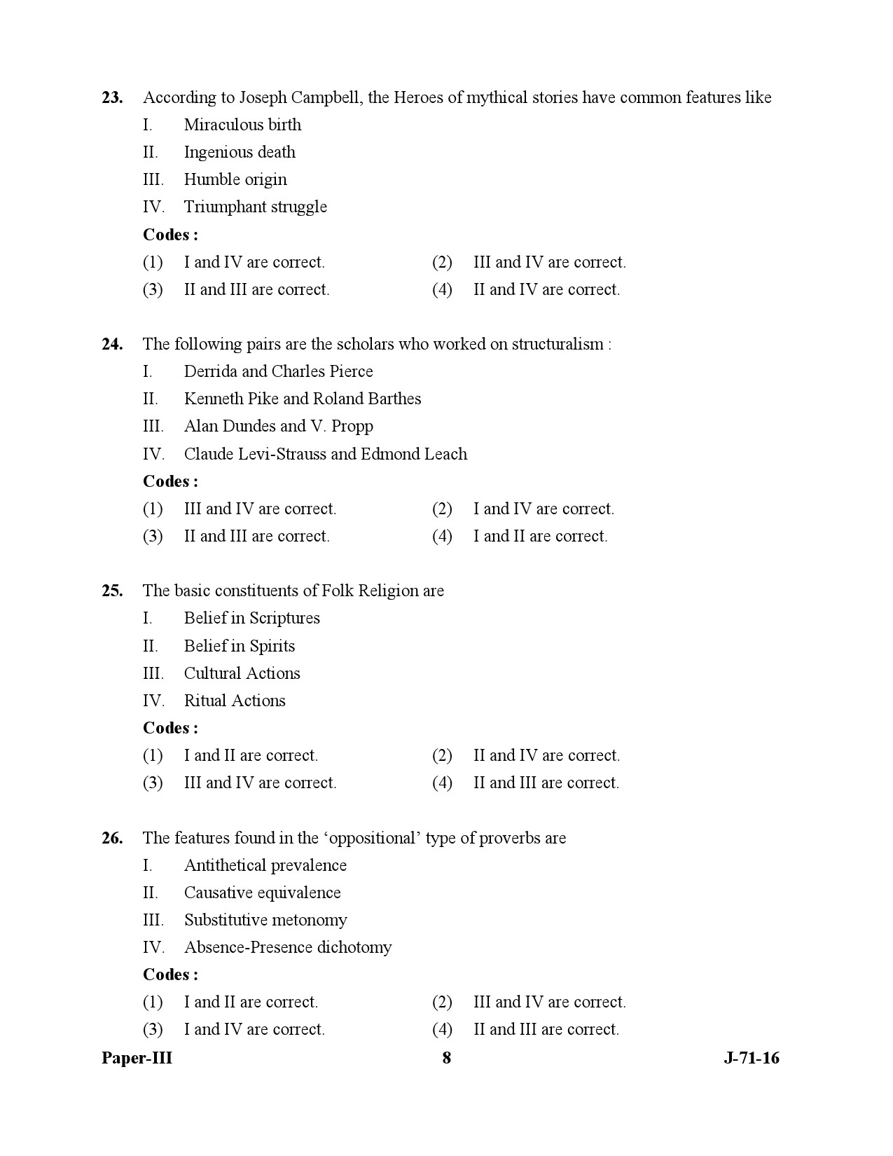 UGC NET Folk Literature Question Paper III July 2016 8