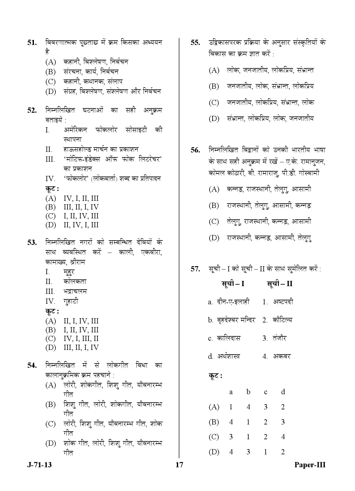 UGC NET Folk Literature Question Paper III June 2013 17