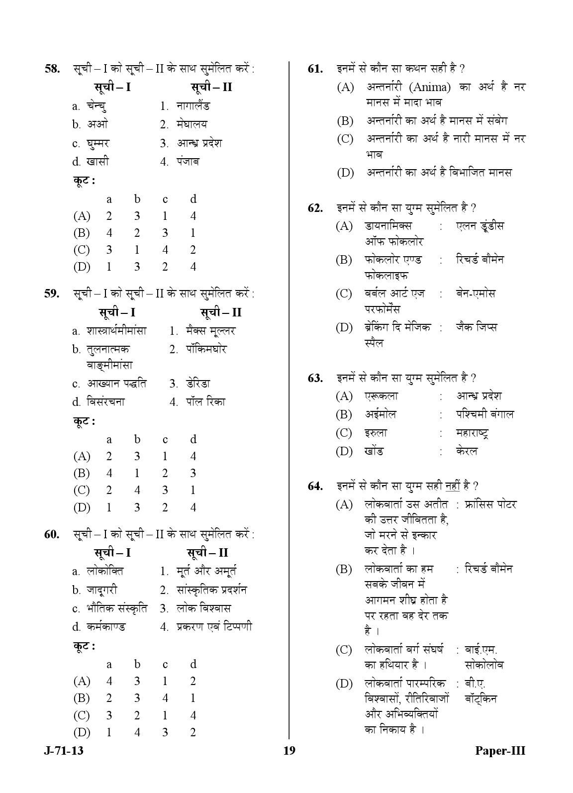 UGC NET Folk Literature Question Paper III June 2013 19