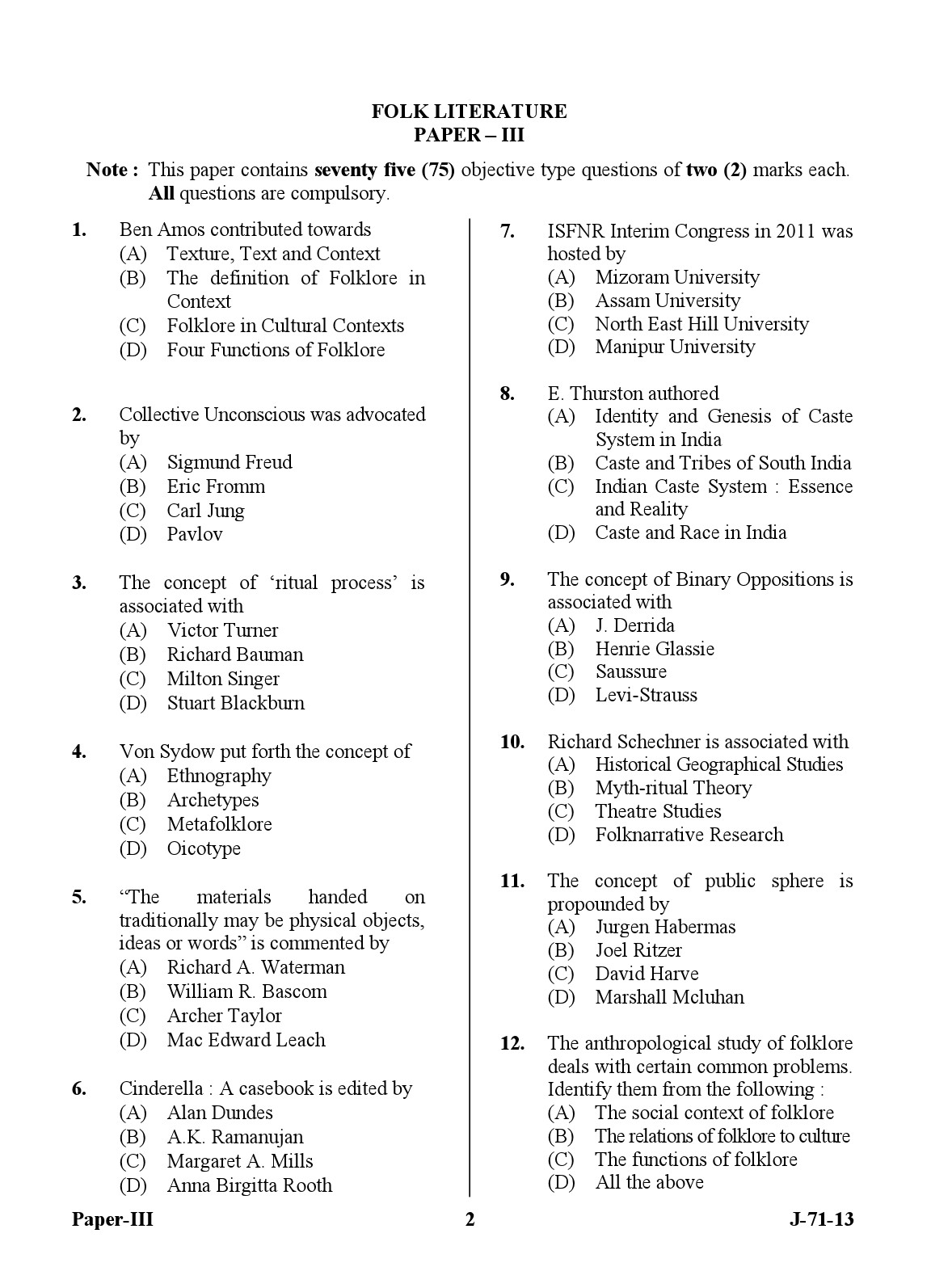 UGC NET Folk Literature Question Paper III June 2013 2