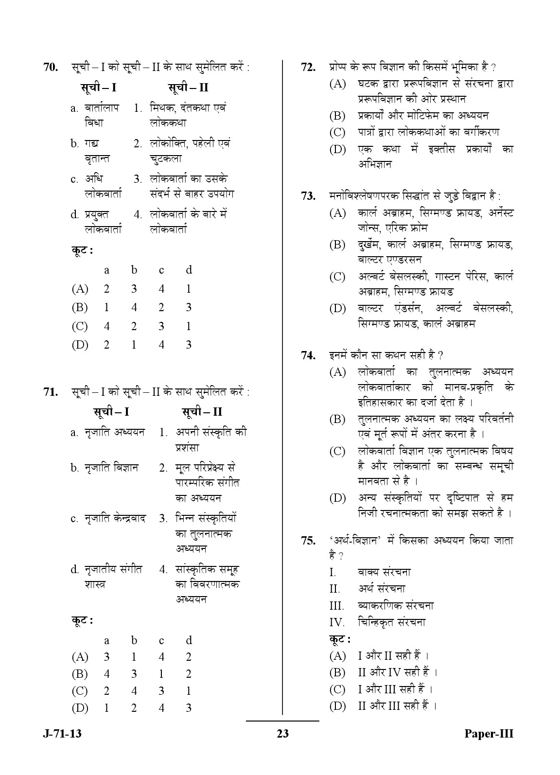 UGC NET Folk Literature Question Paper III June 2013 23