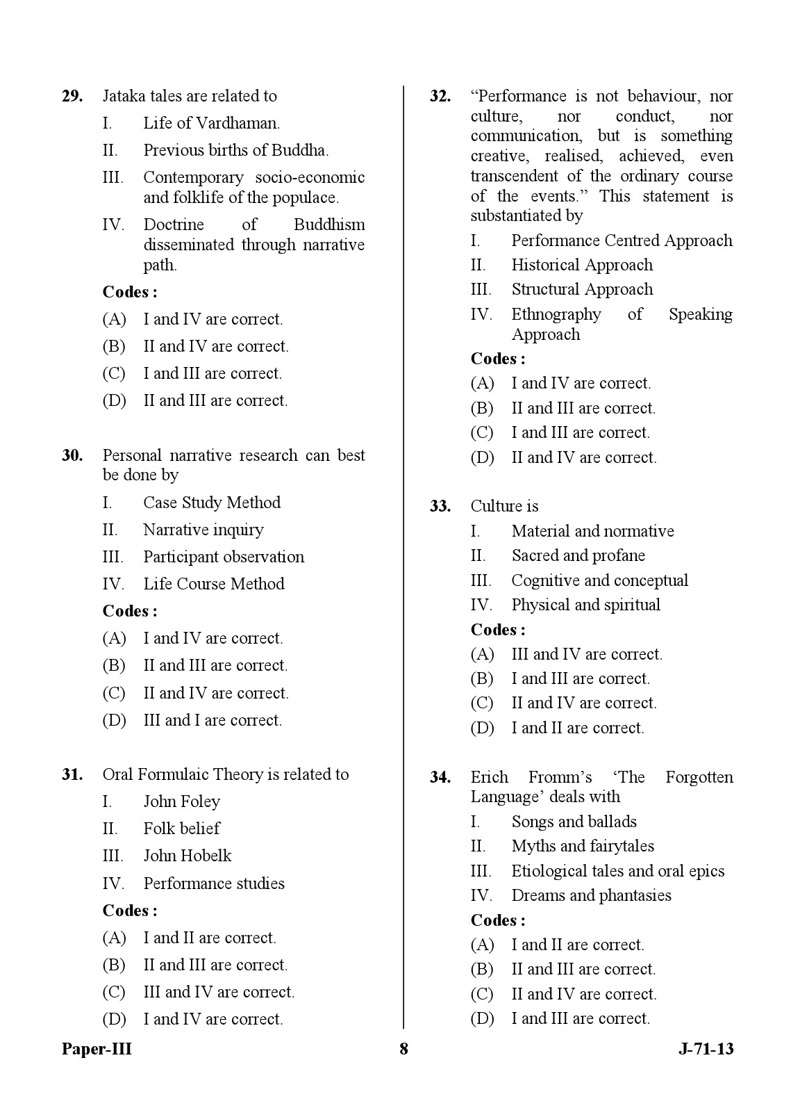 UGC NET Folk Literature Question Paper III June 2013 8