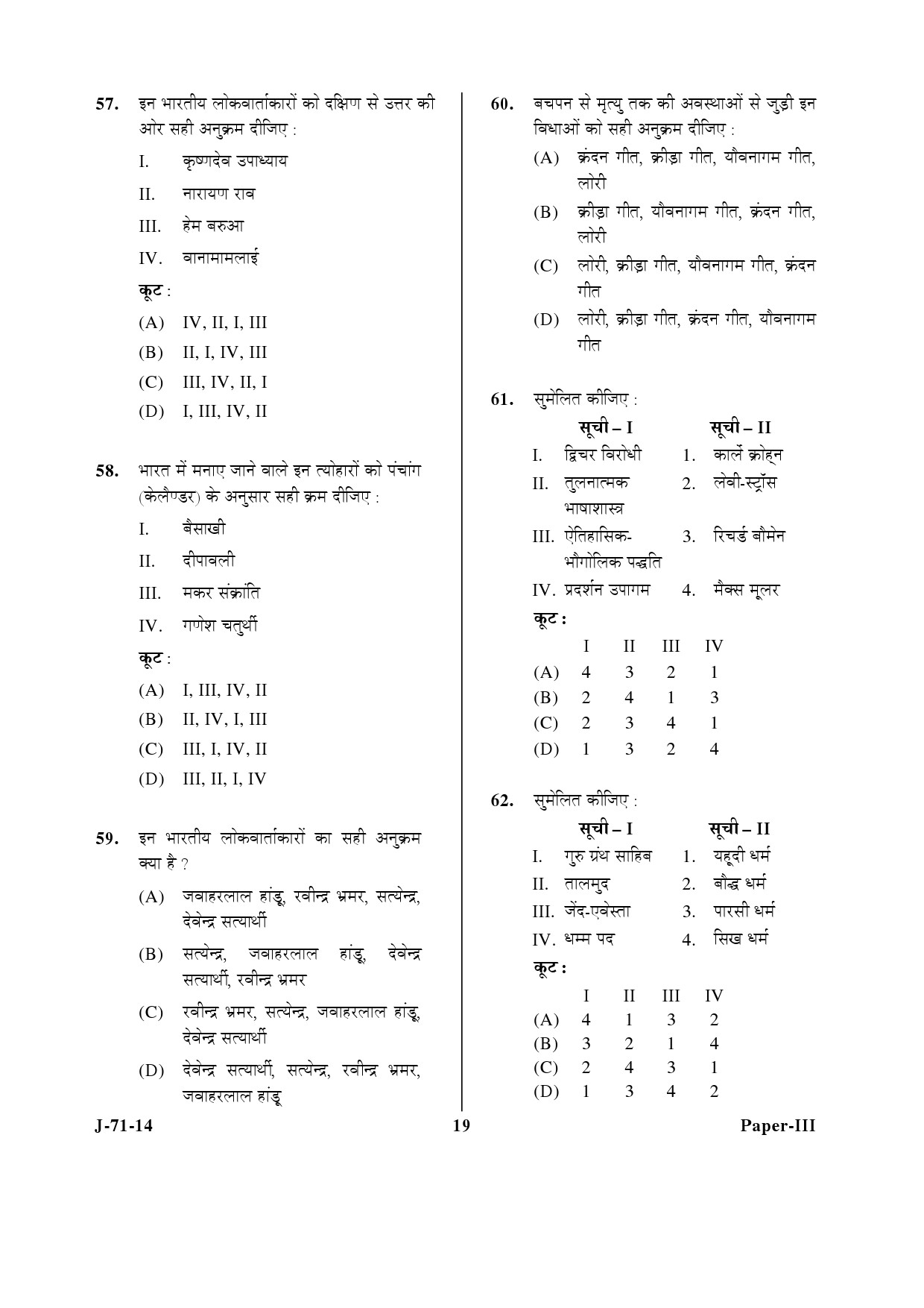 UGC NET Folk Literature Question Paper III June 2014 19