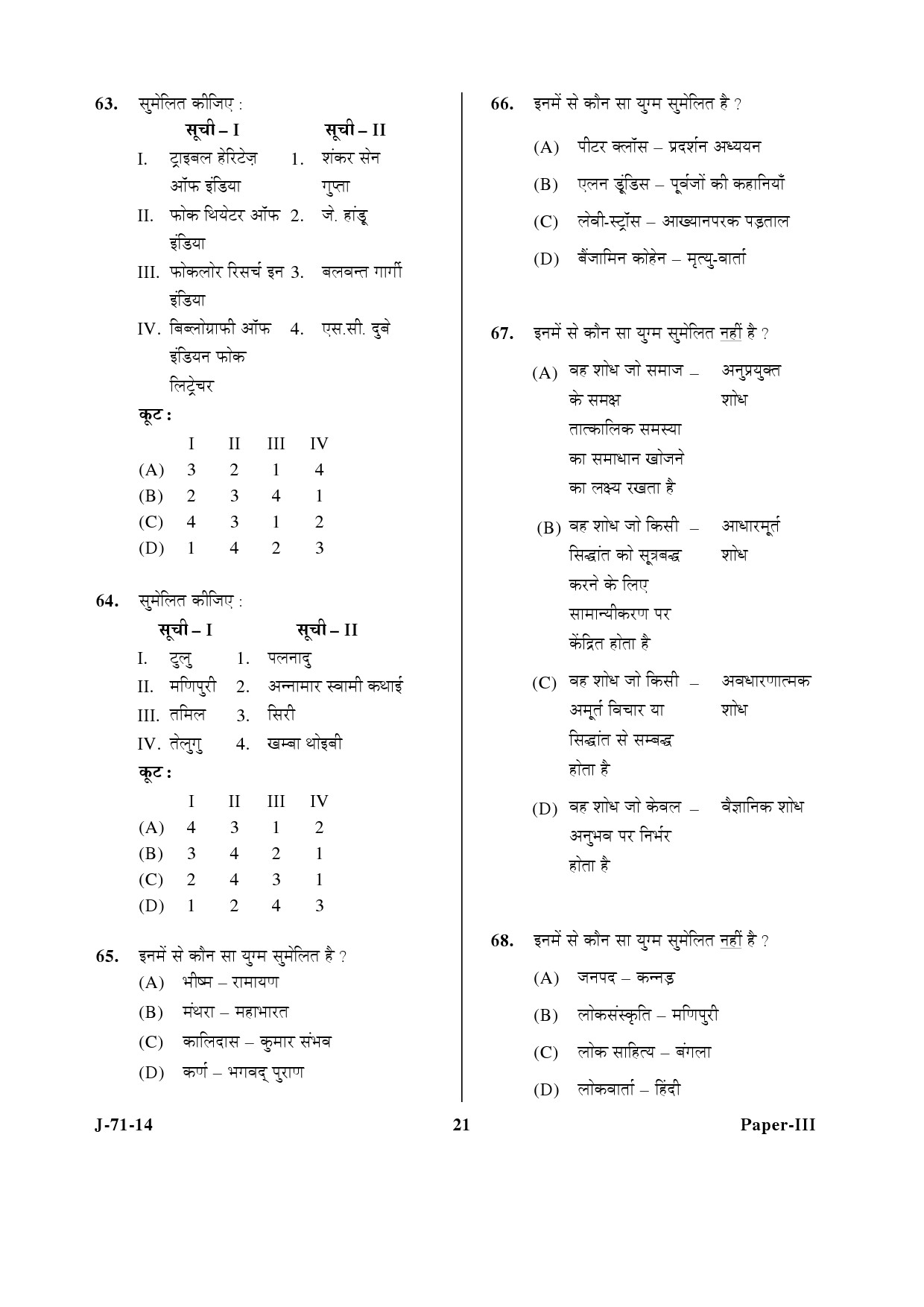 UGC NET Folk Literature Question Paper III June 2014 21