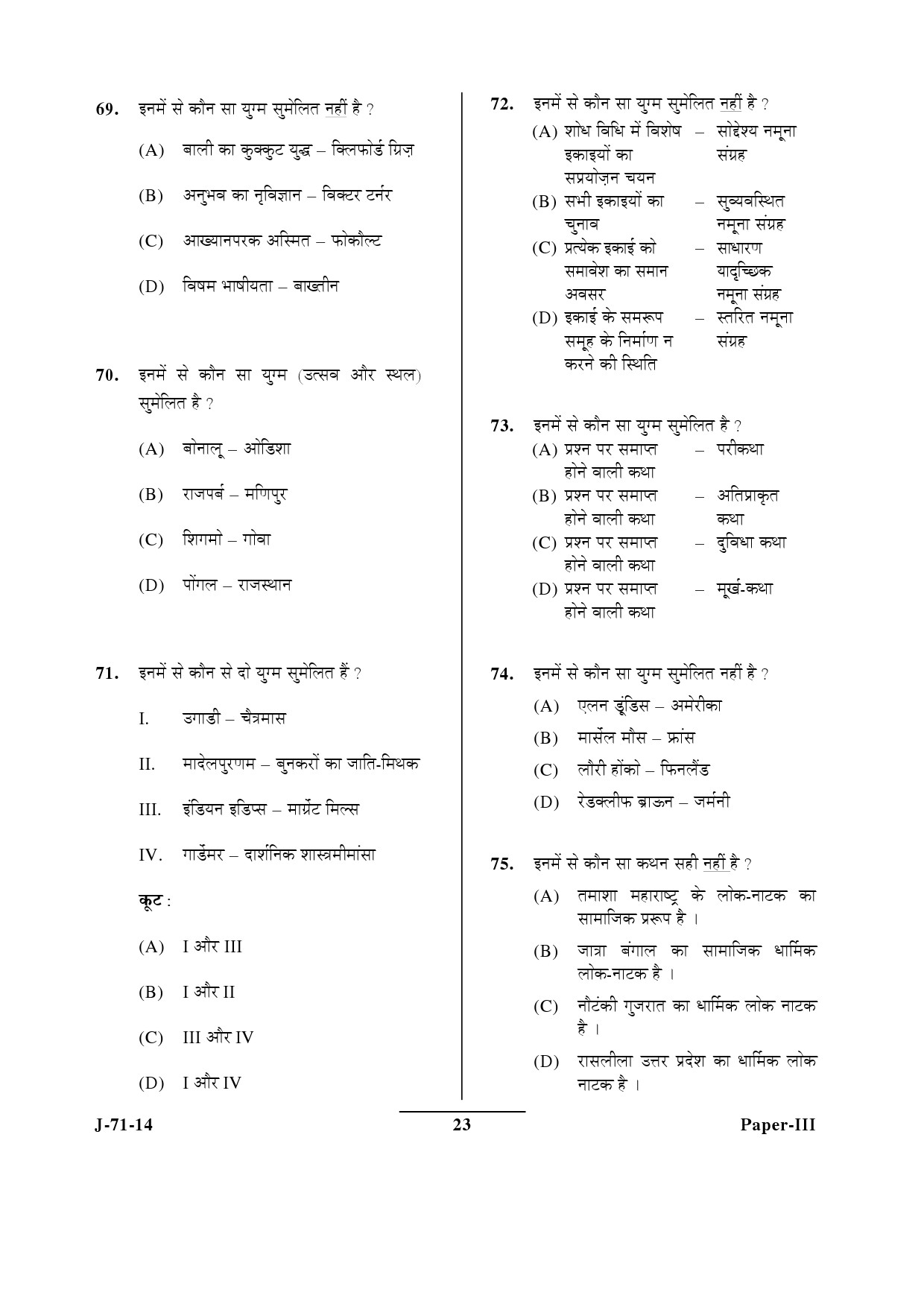 UGC NET Folk Literature Question Paper III June 2014 23