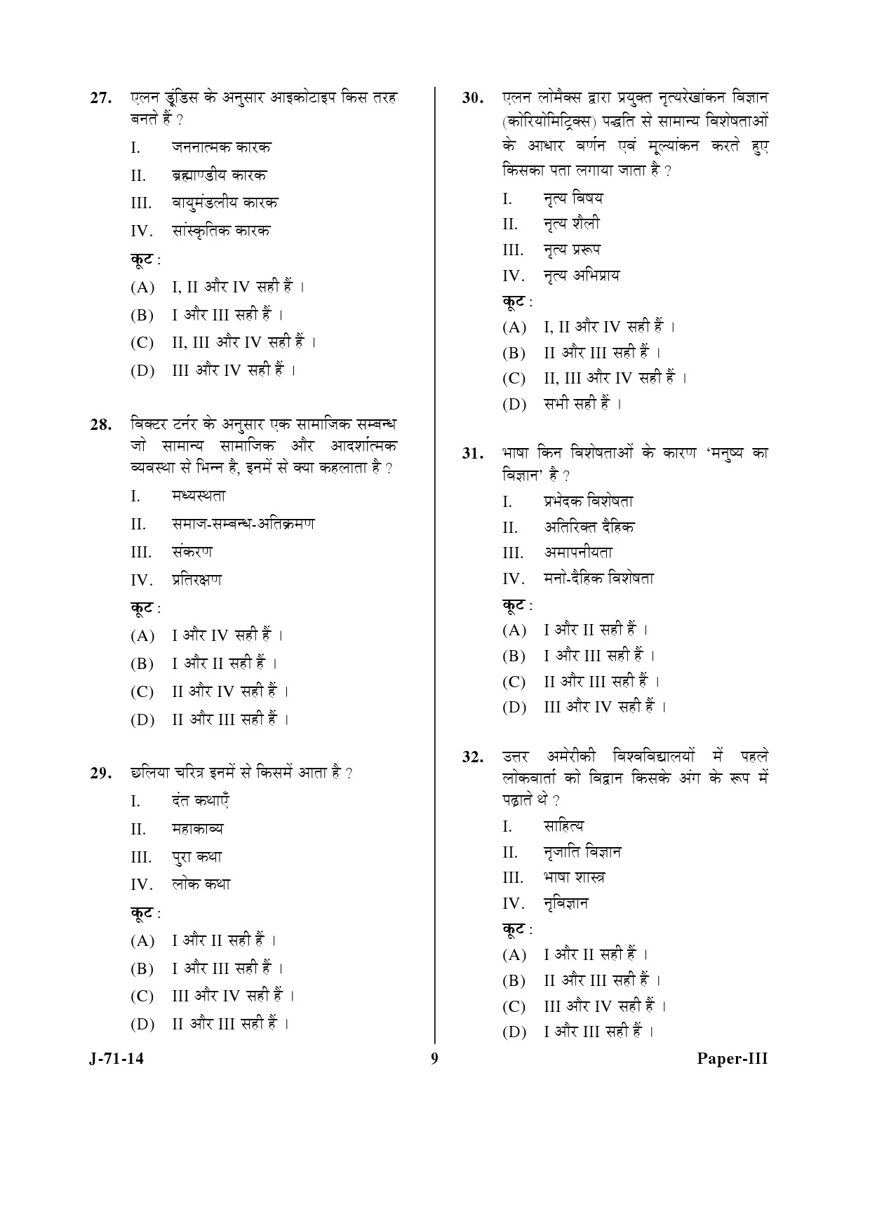 UGC NET Folk Literature Question Paper III June 2014 9