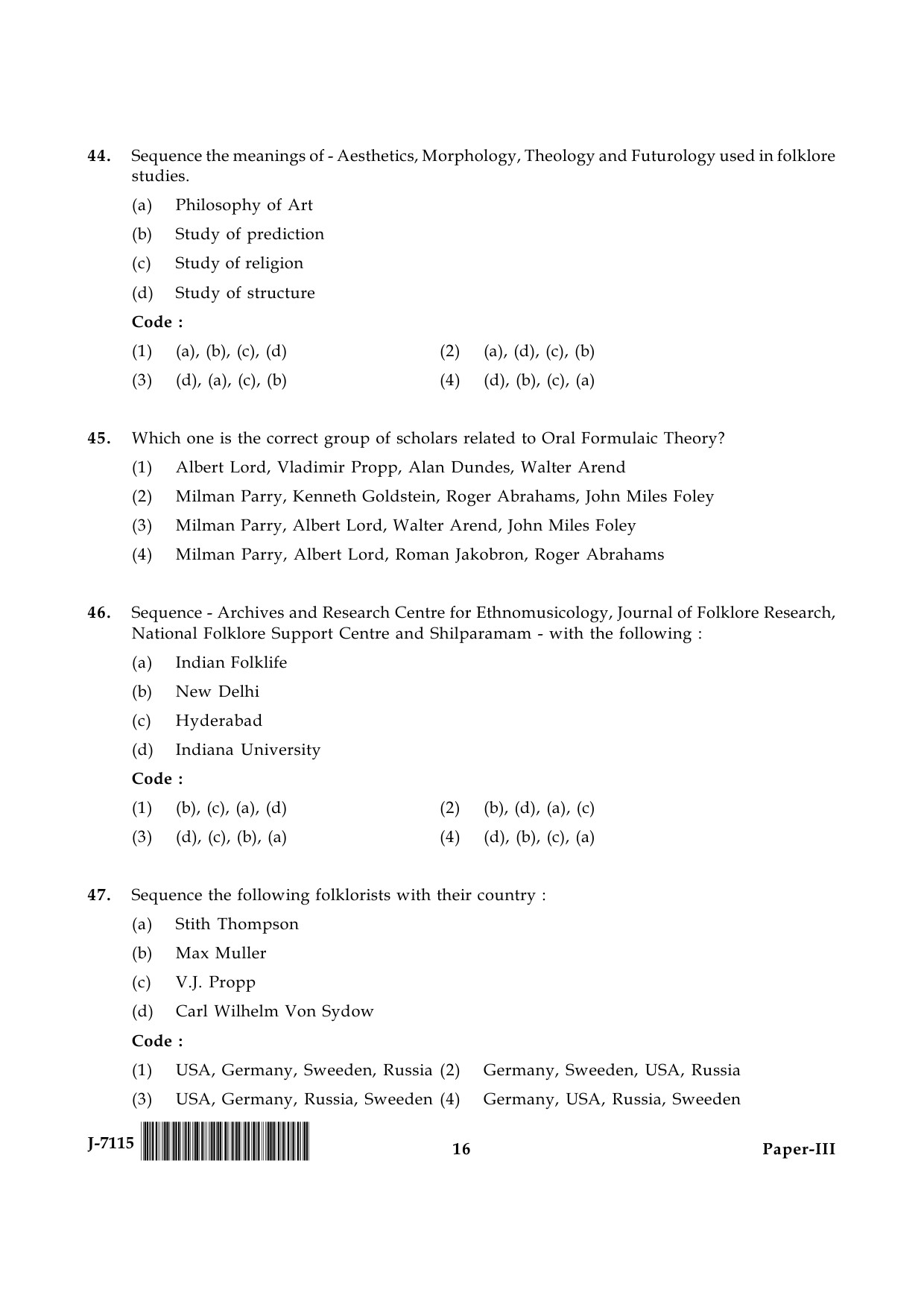 UGC NET Folk Literature Question Paper III June 2015 16