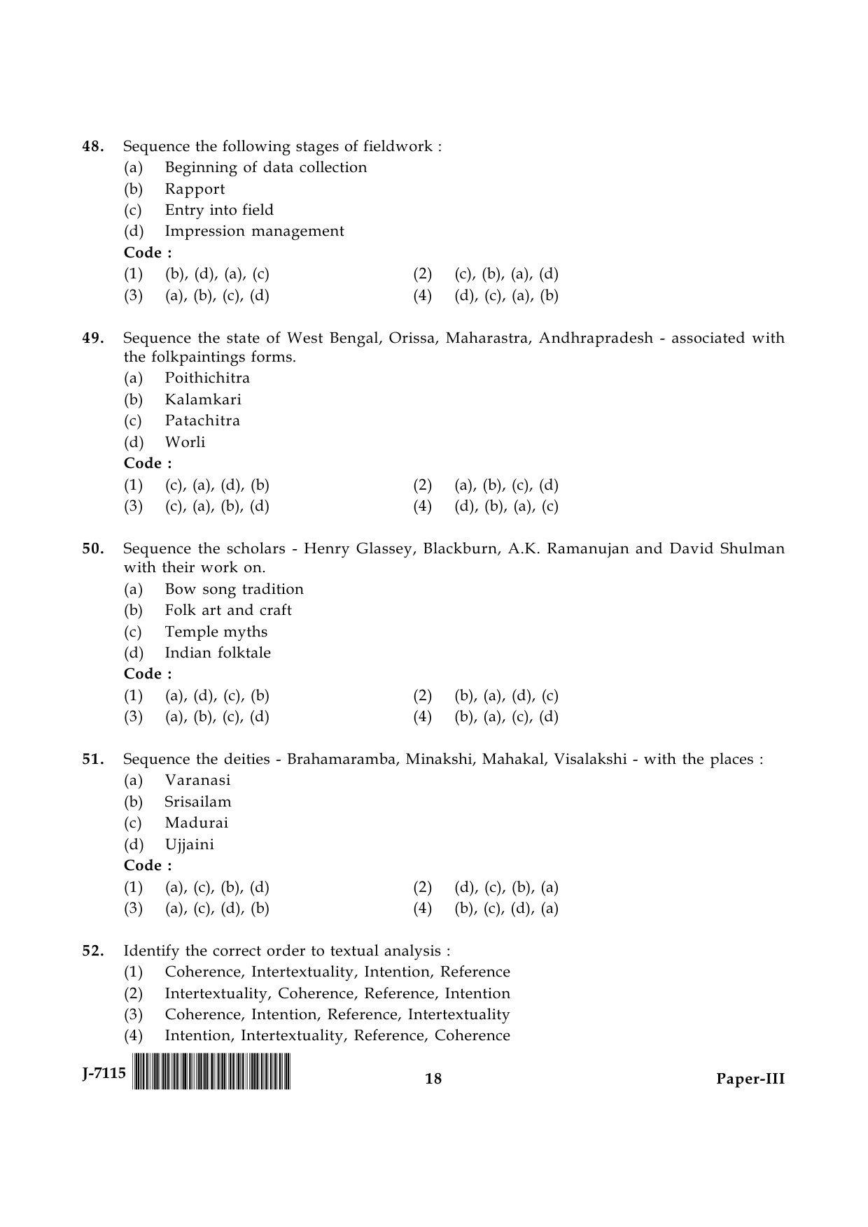 UGC NET Folk Literature Question Paper III June 2015 18