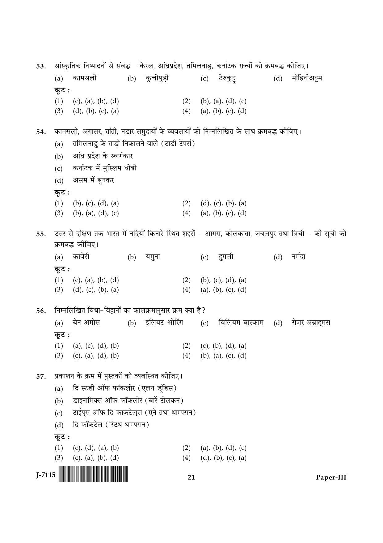 UGC NET Folk Literature Question Paper III June 2015 21