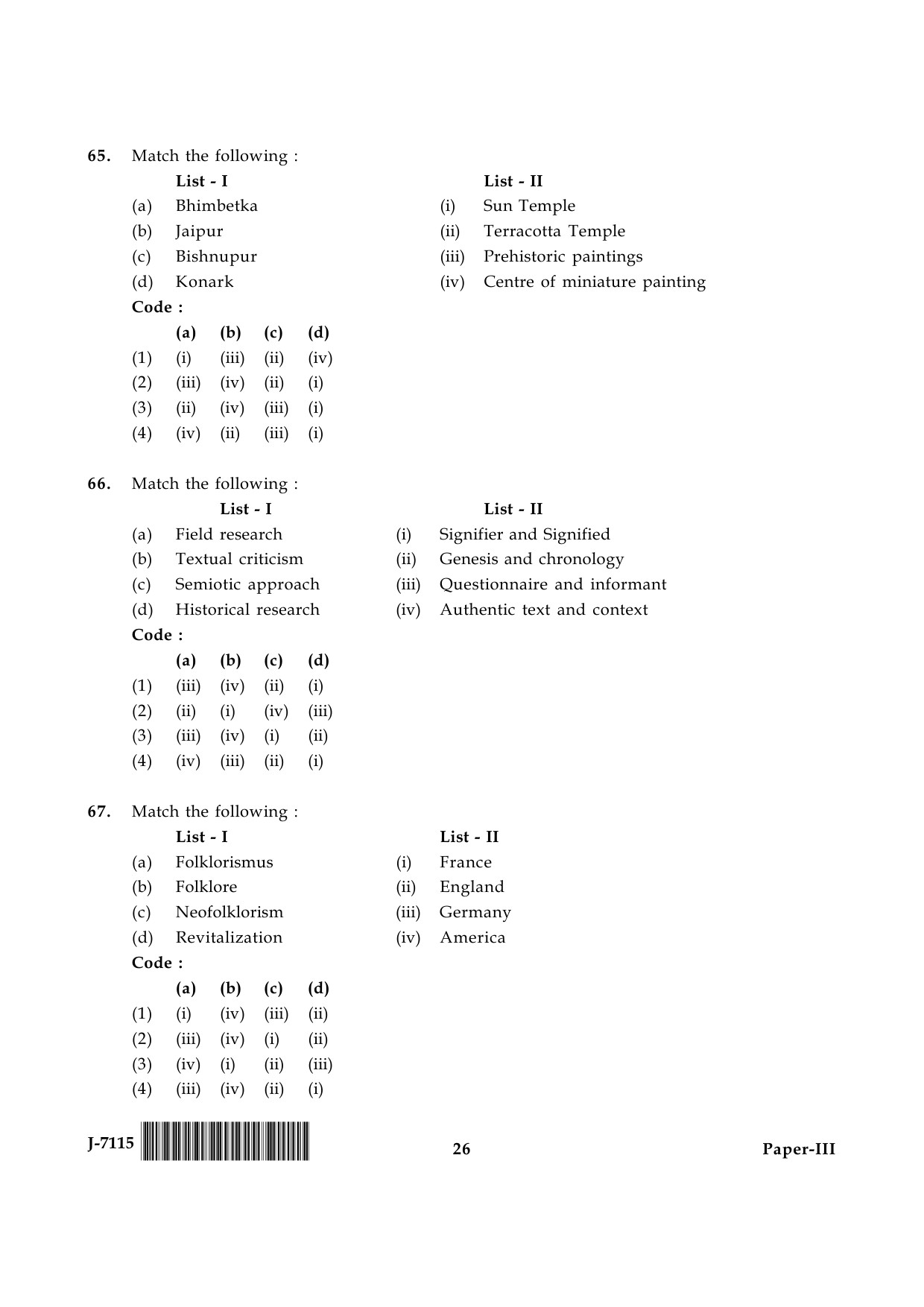 UGC NET Folk Literature Question Paper III June 2015 26