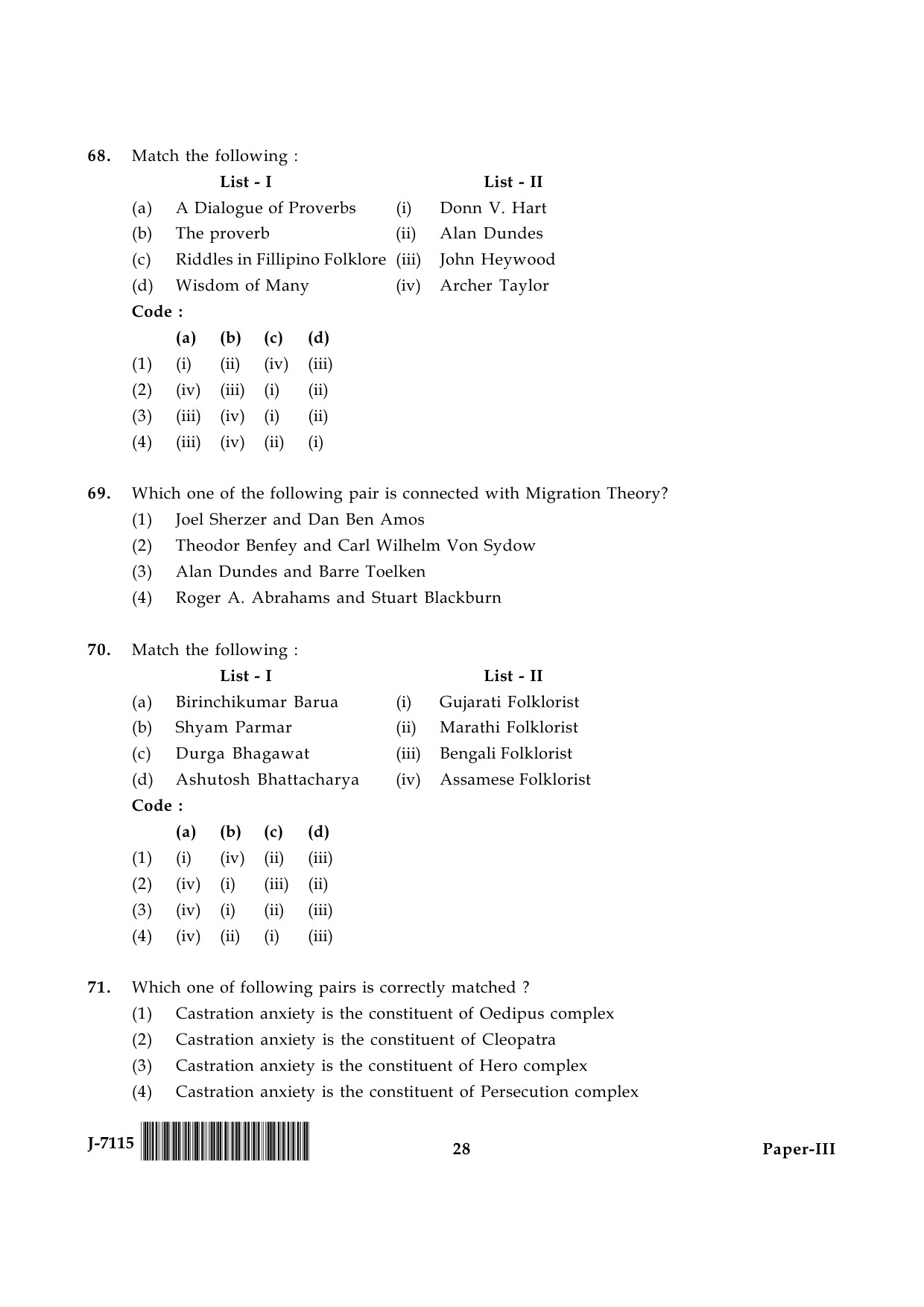 UGC NET Folk Literature Question Paper III June 2015 28