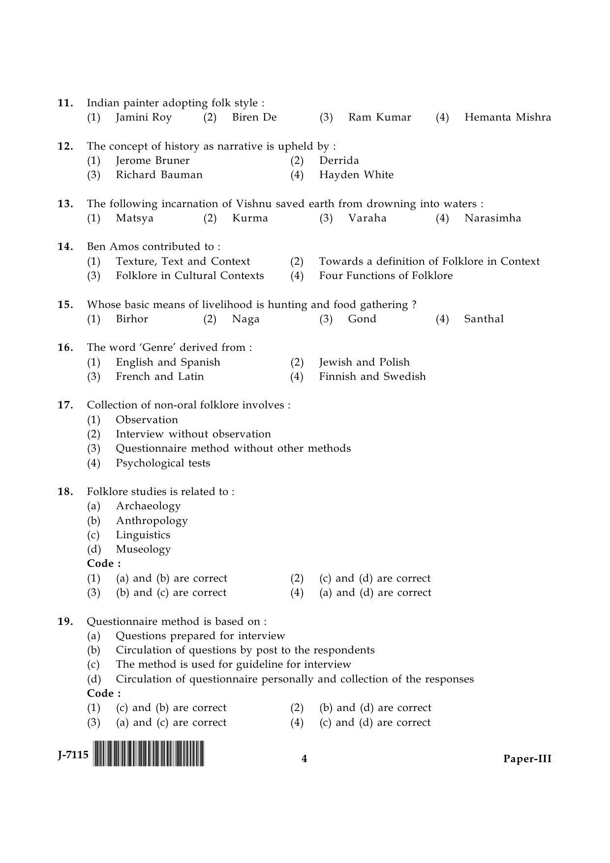 UGC NET Folk Literature Question Paper III June 2015 4