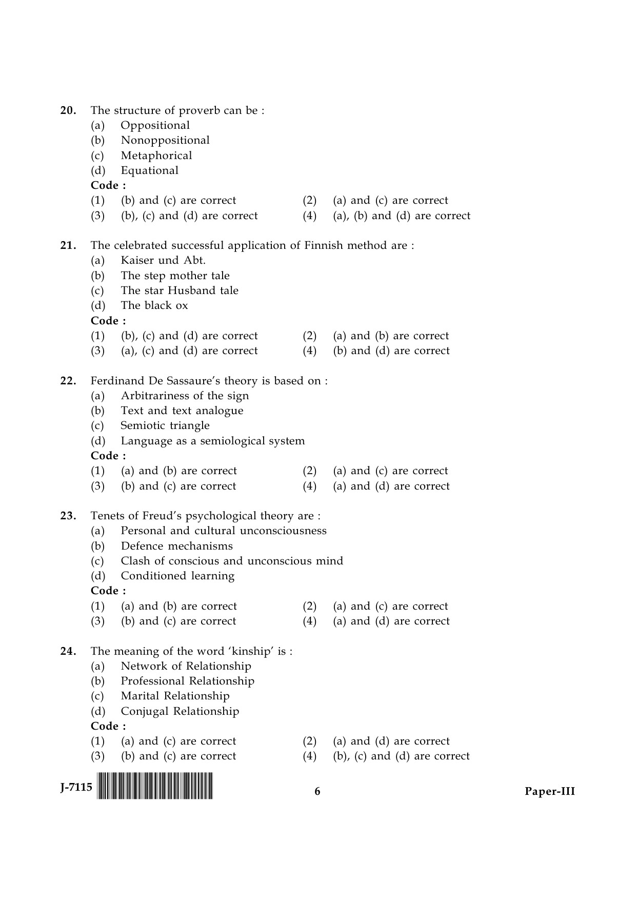 UGC NET Folk Literature Question Paper III June 2015 6