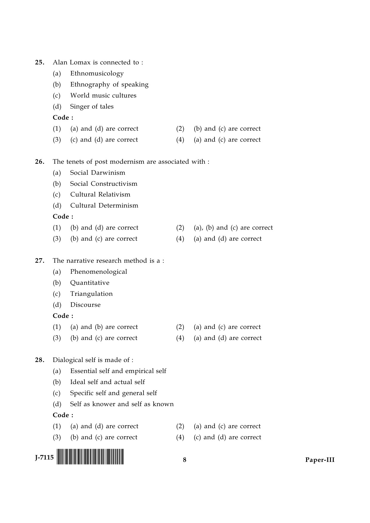 UGC NET Folk Literature Question Paper III June 2015 8