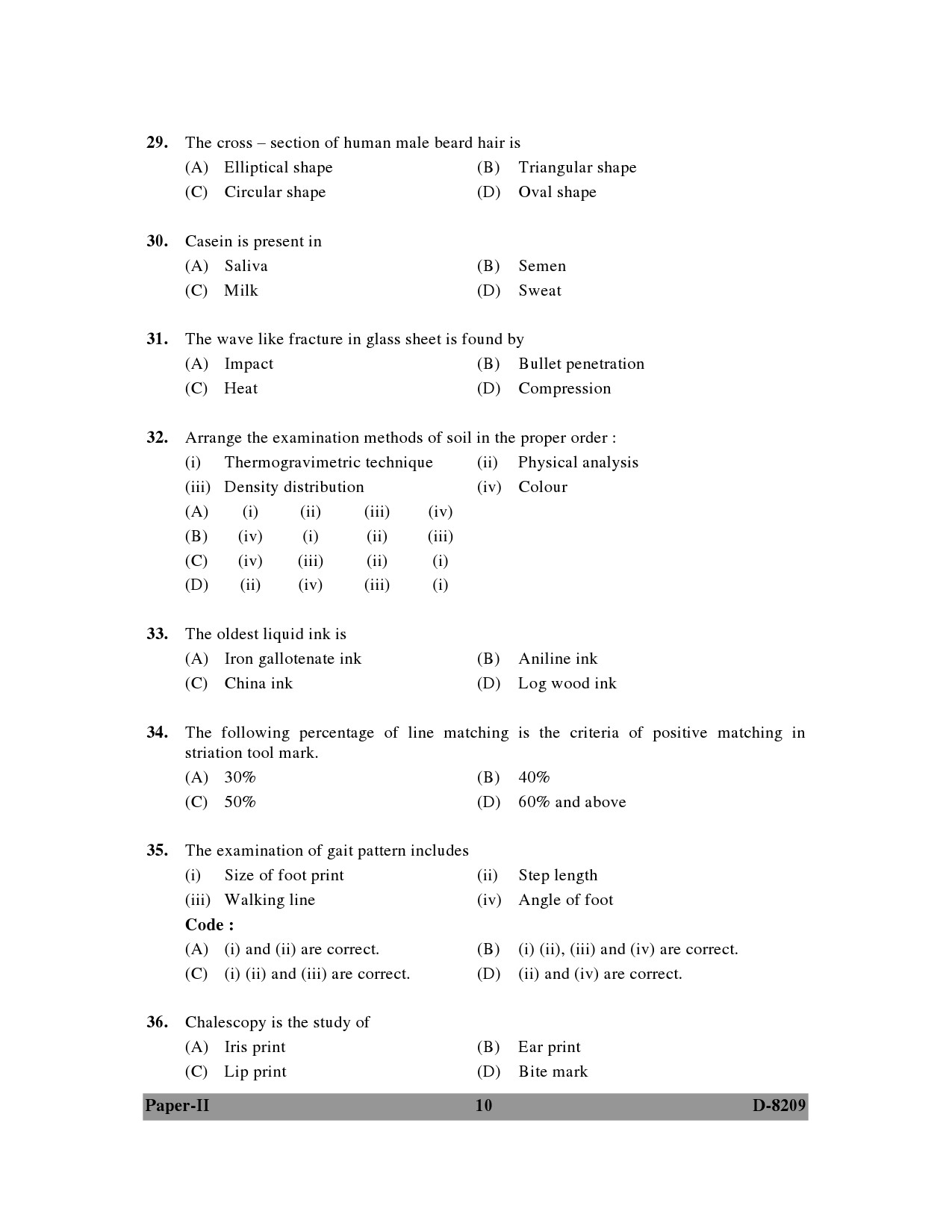 UGC NET Forensic Science Question Paper II December 2009 10