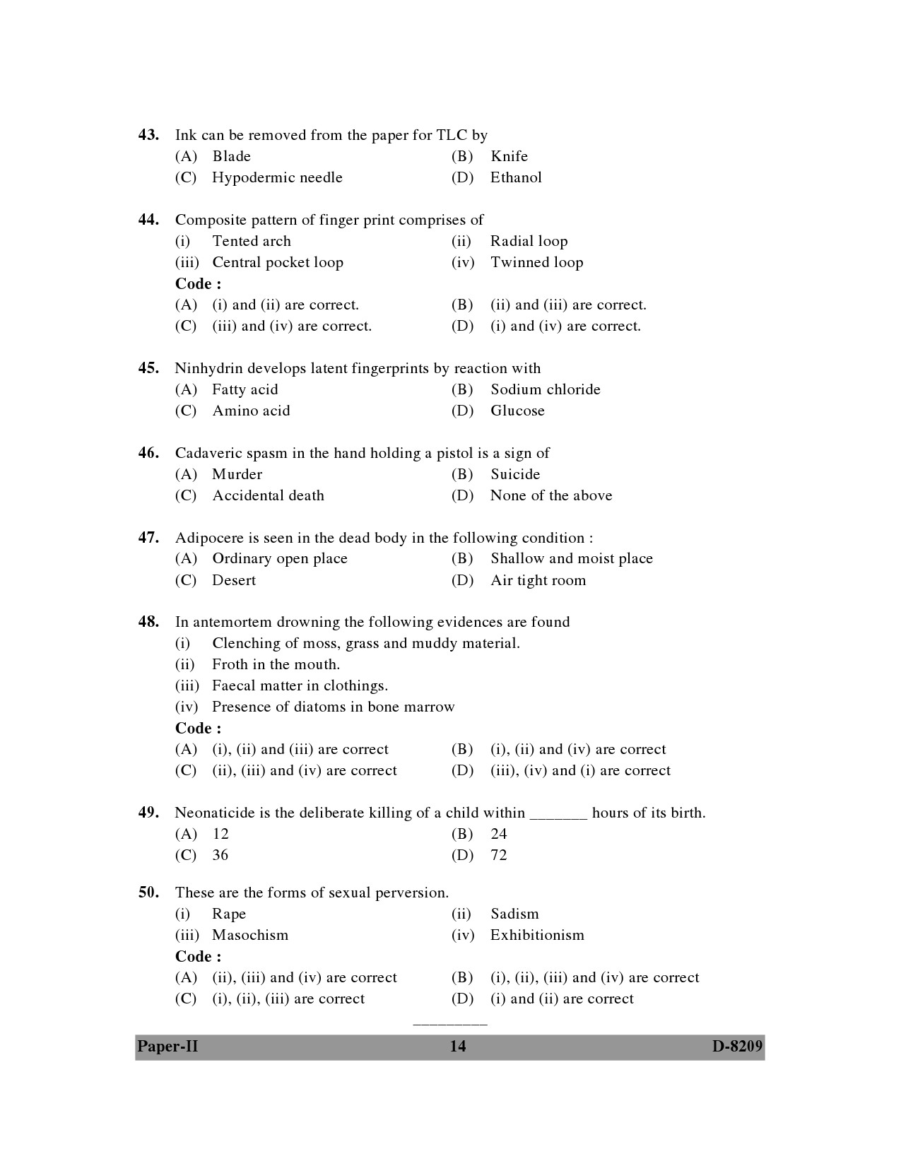 UGC NET Forensic Science Question Paper II December 2009 14