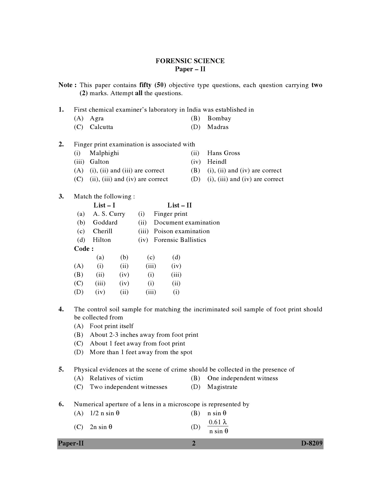 UGC NET Forensic Science Question Paper II December 2009 2