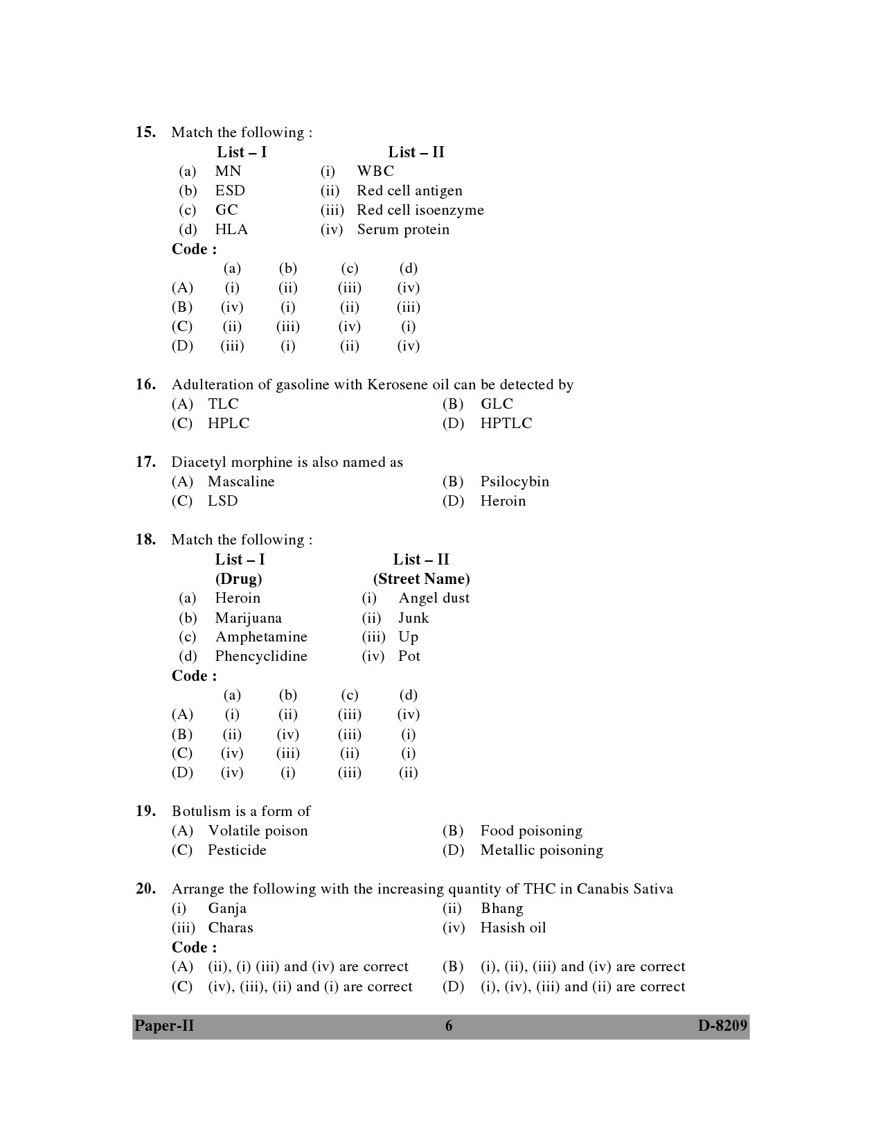 UGC NET Forensic Science Question Paper II December 2009 6