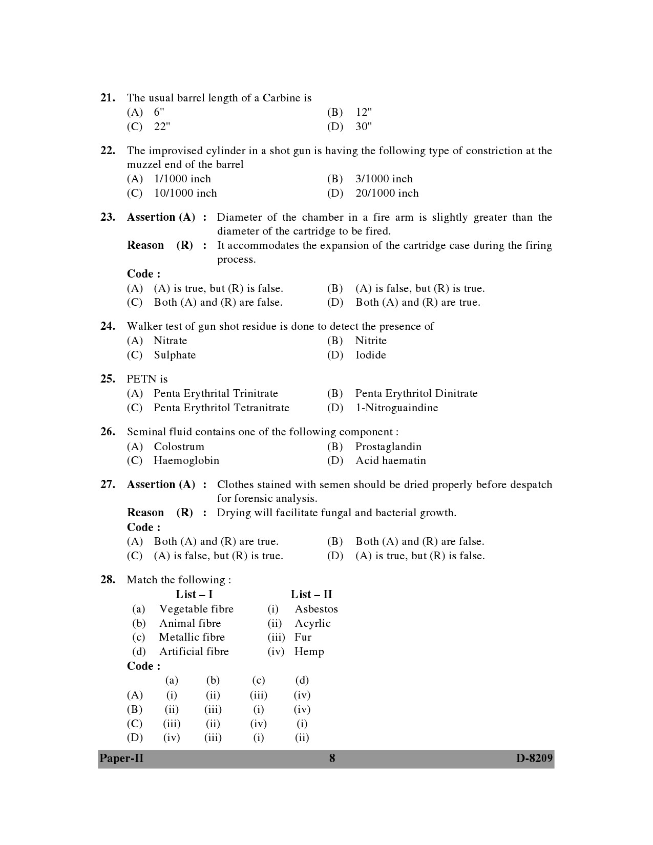 UGC NET Forensic Science Question Paper II December 2009 8