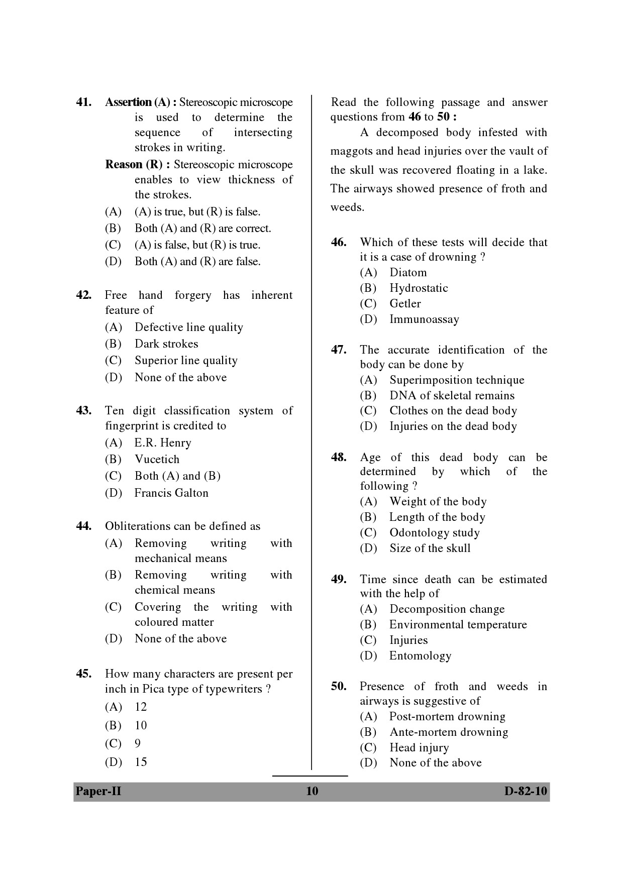 UGC NET Forensic Science Question Paper II December 2010 10